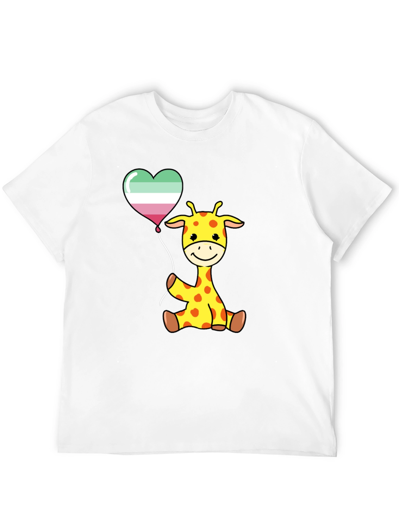 Cute Giraffe with Aro Balloon Black T-Shirt