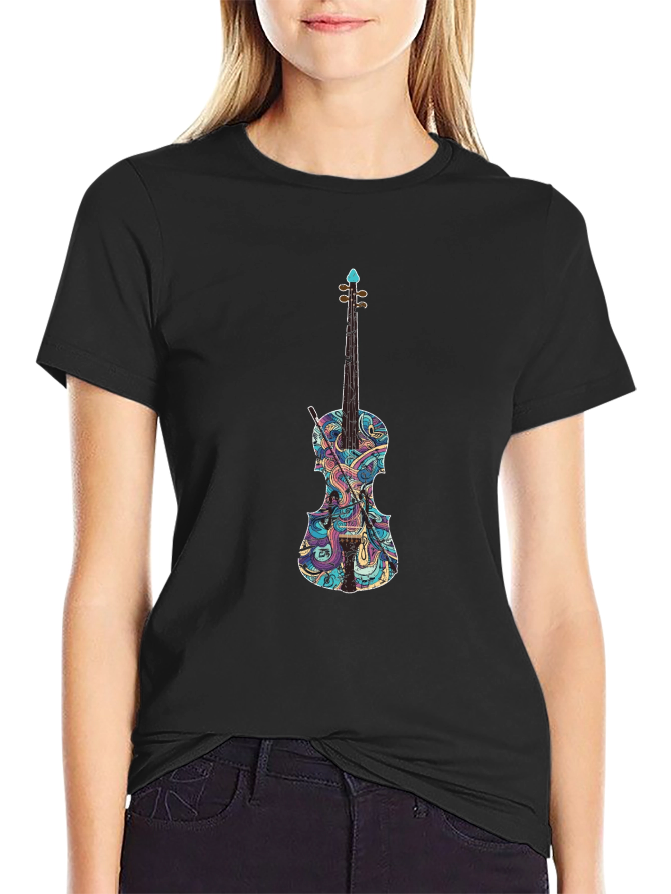 Violin Graphic Black T-Shirt - Music Lover Tee