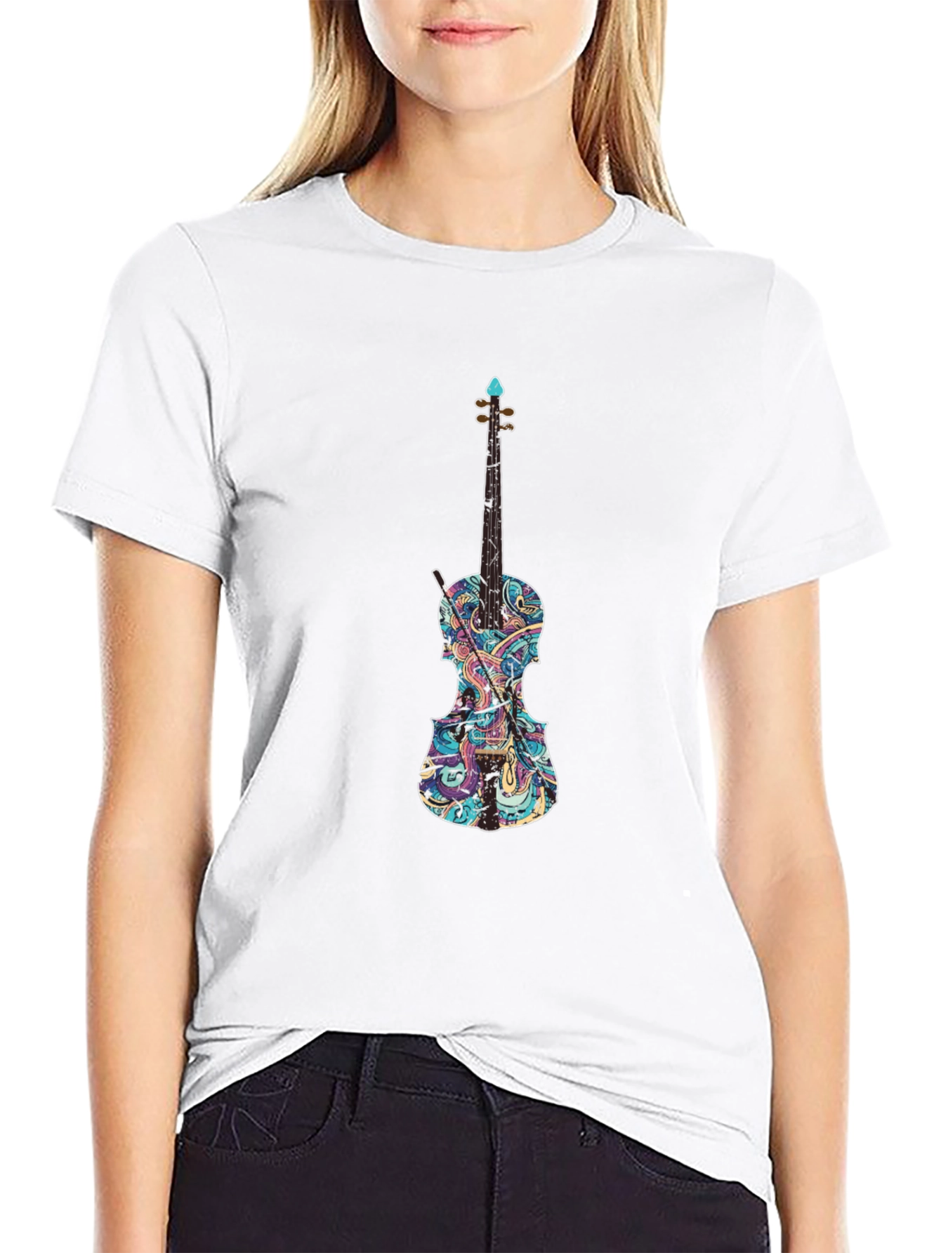 Violin Graphic Black T-Shirt - Music Lover Tee