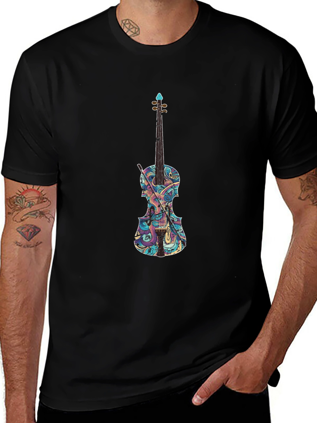 Violin Graphic Black T-Shirt - Music Lover Tee