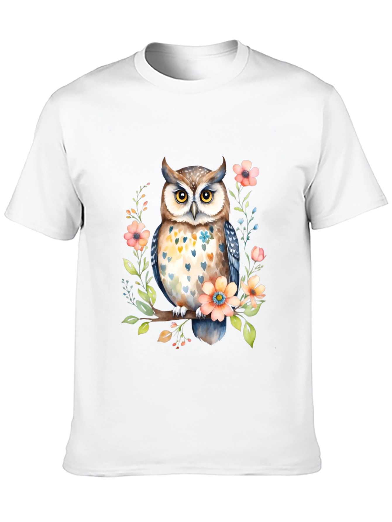 Owl and Floral Black T-Shirt