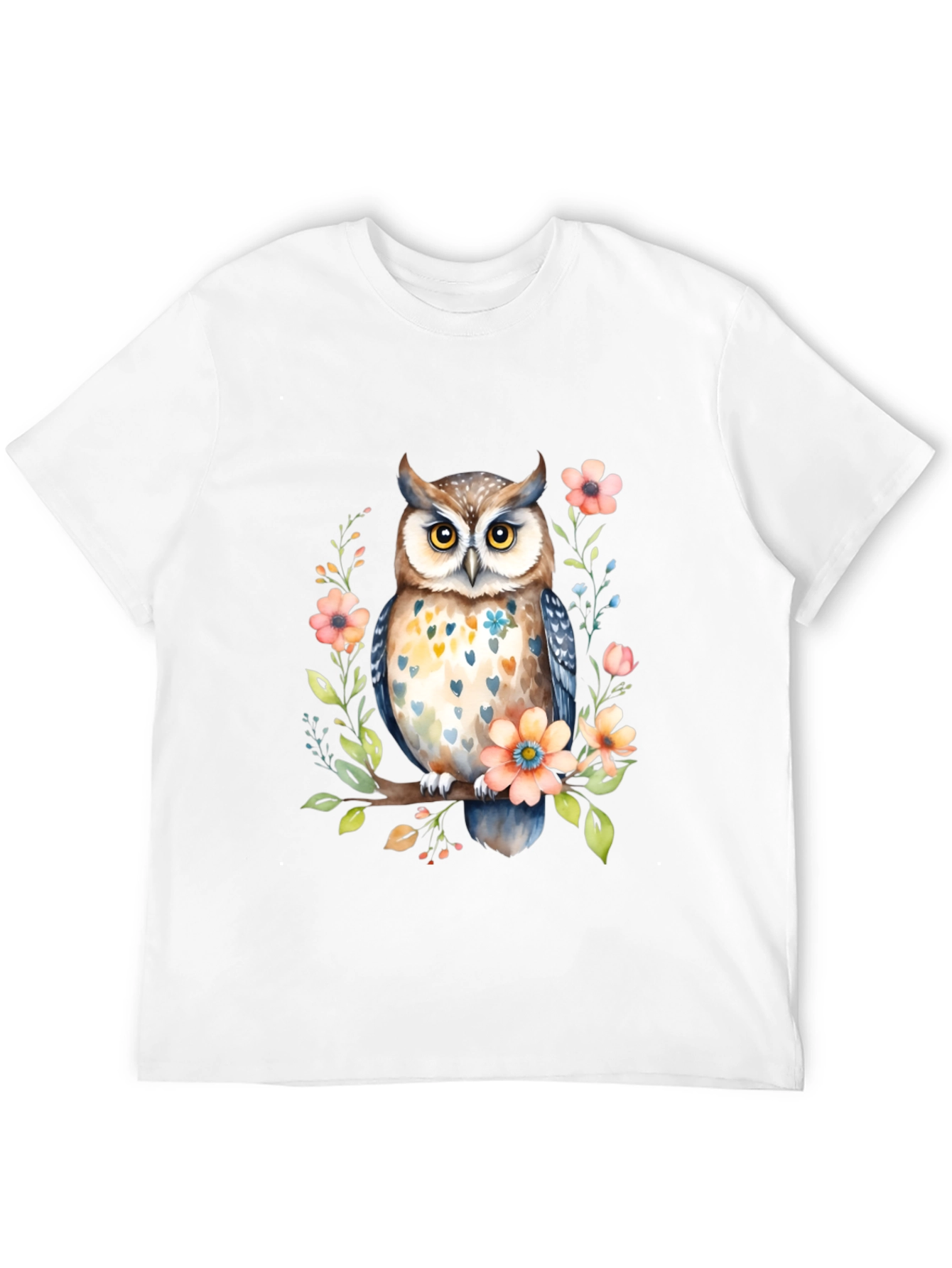 Owl and Floral Black T-Shirt