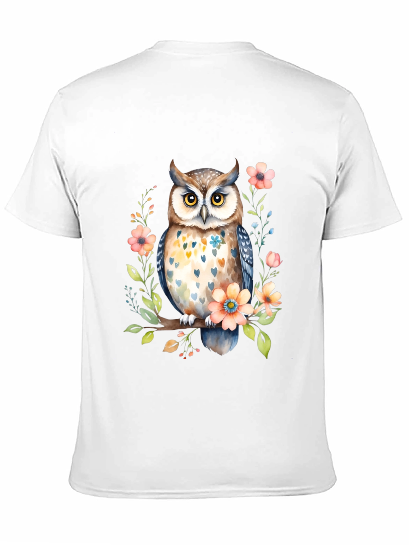 Owl and Floral Black T-Shirt