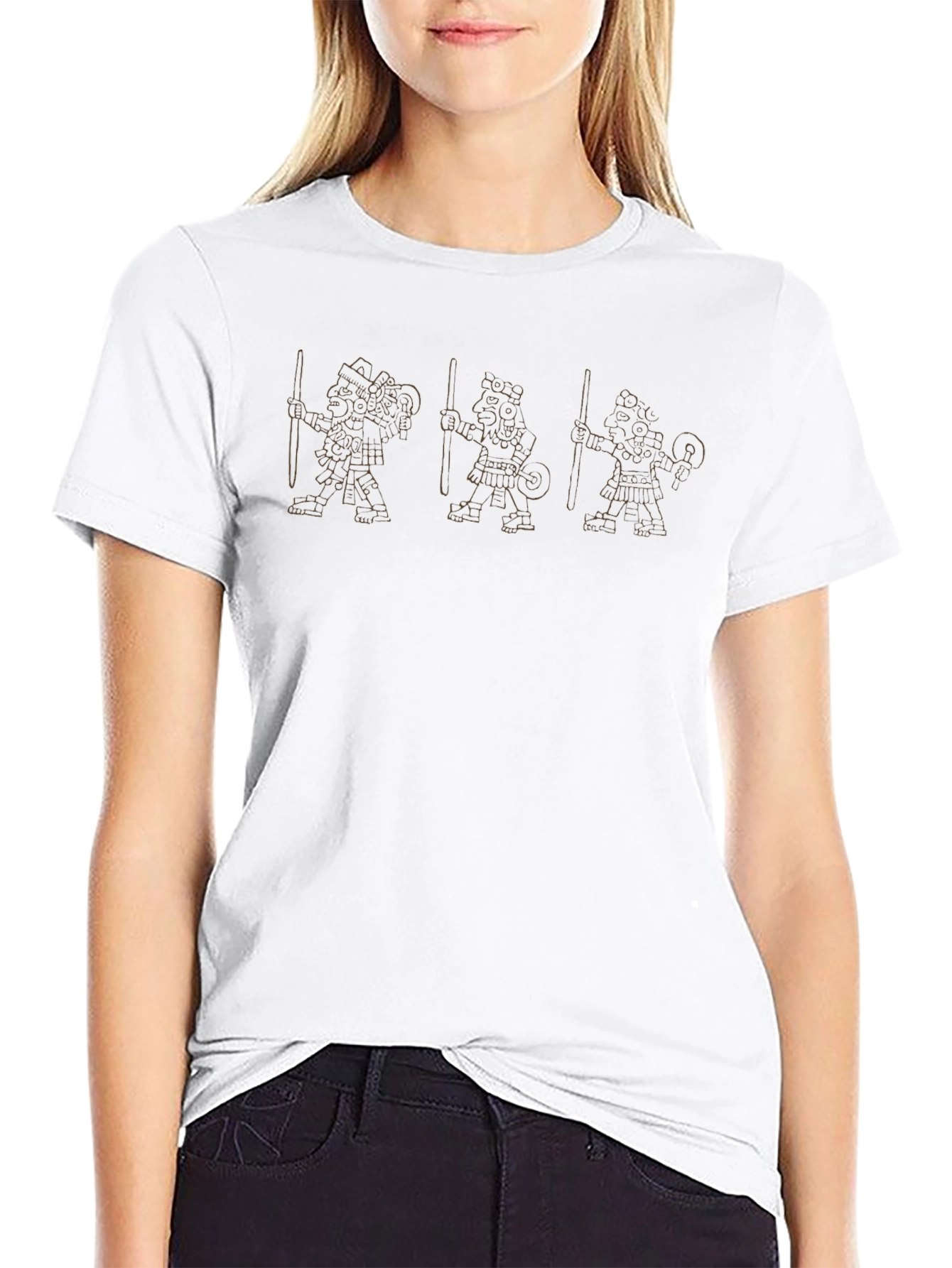 Aztec Warrior Graphic Print Crew Neck T-Shirt