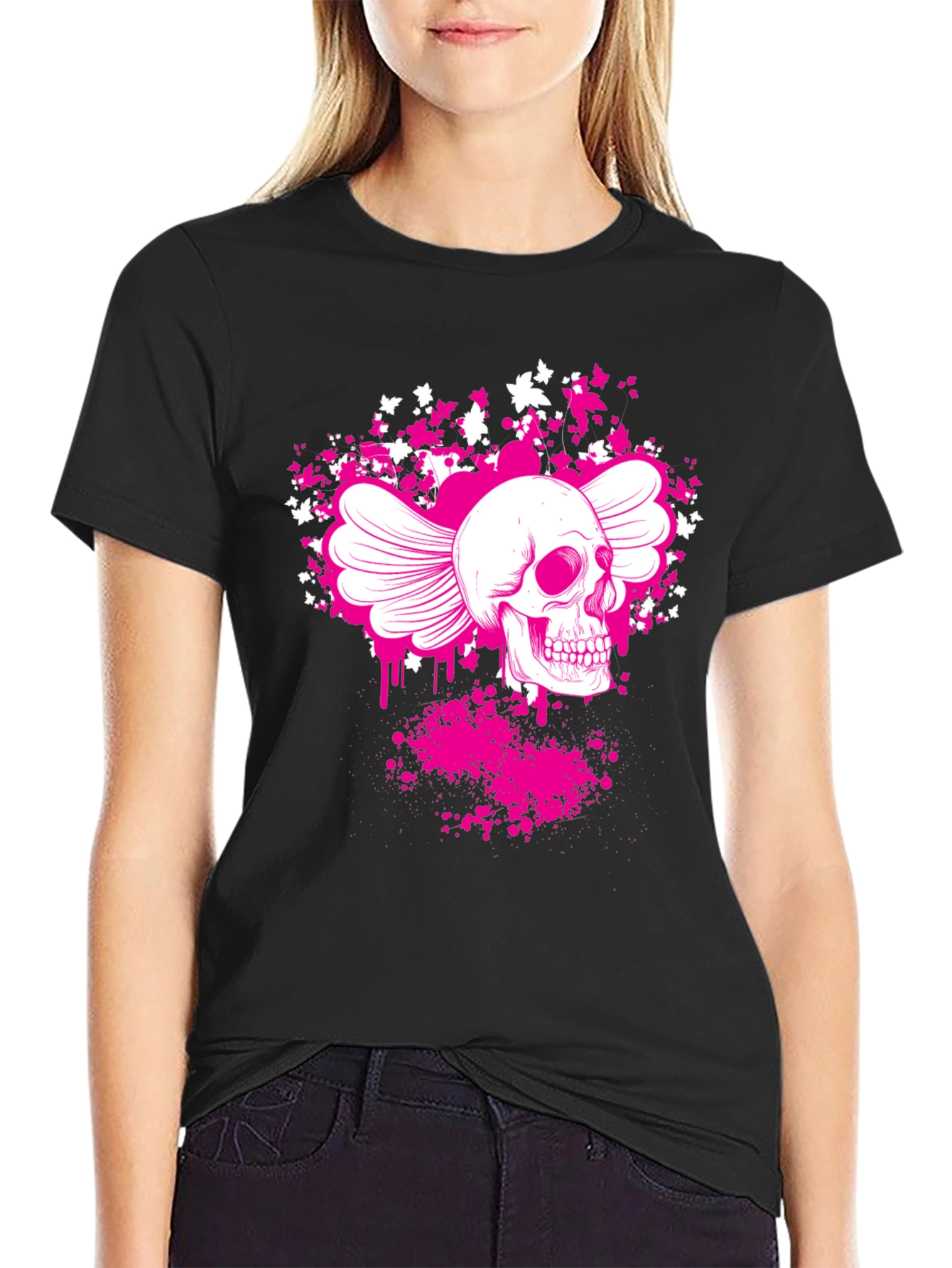 Winged Skull Graphic T-Shirt - Black