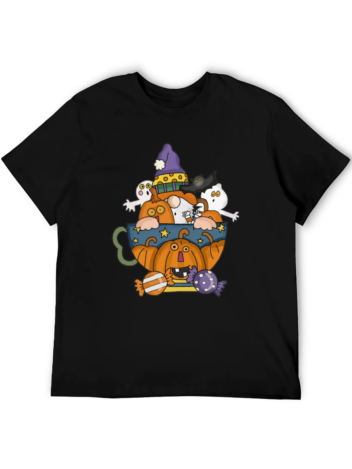 Halloween Pumpkin & Ghost Crewneck T-Shirt