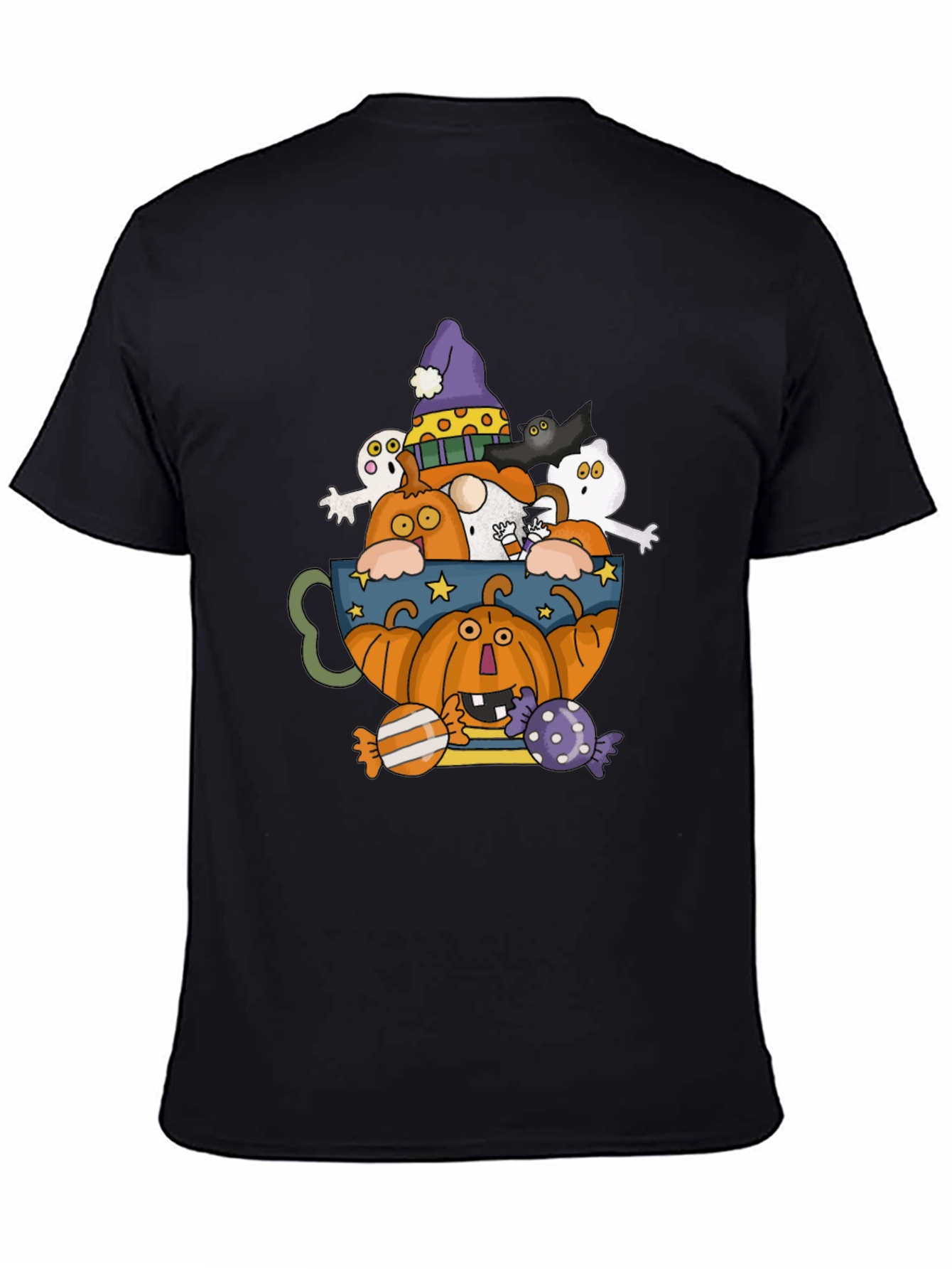 Halloween Pumpkin & Ghost Crewneck T-Shirt