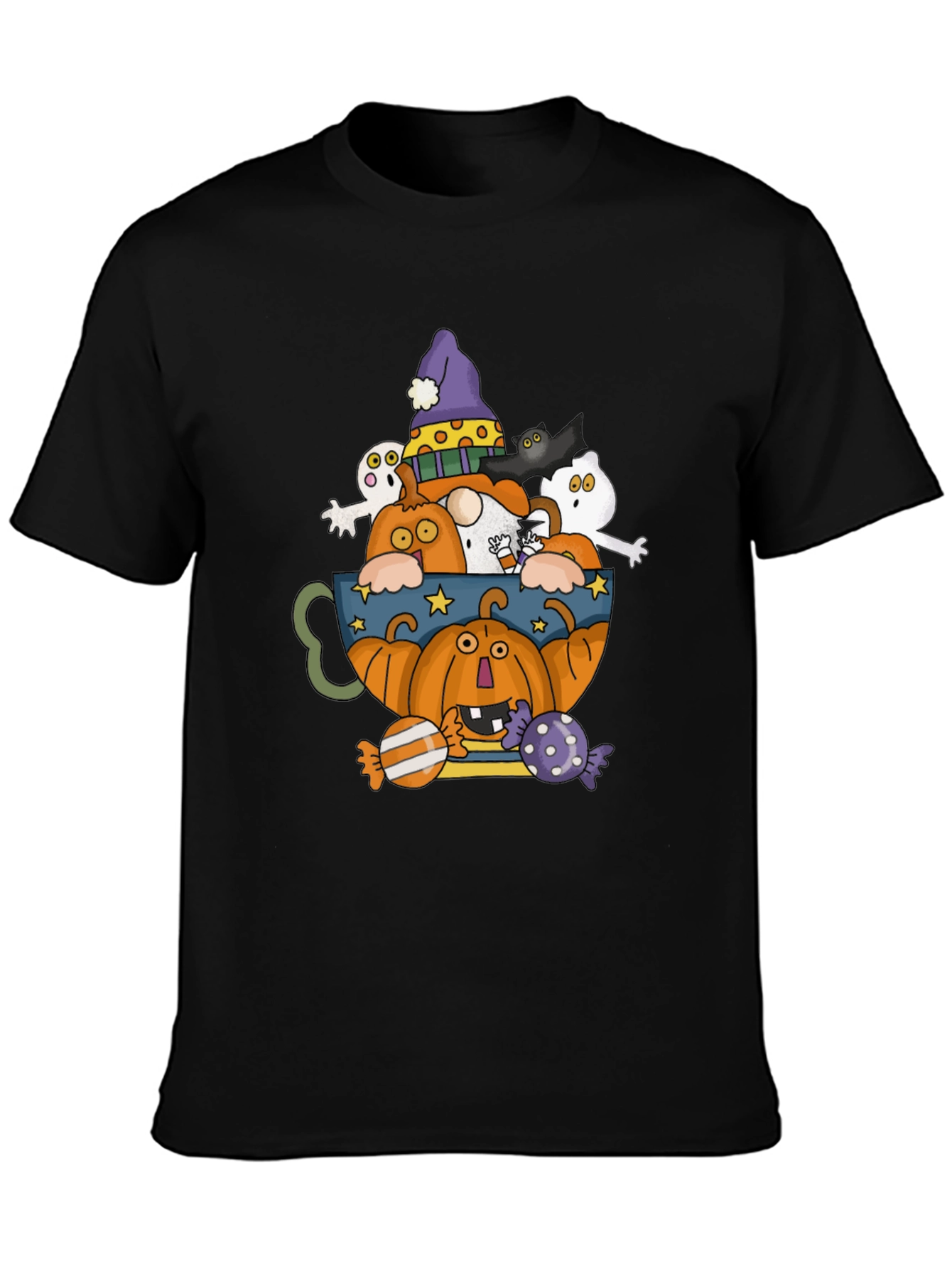 Halloween Pumpkin & Ghost Crewneck T-Shirt