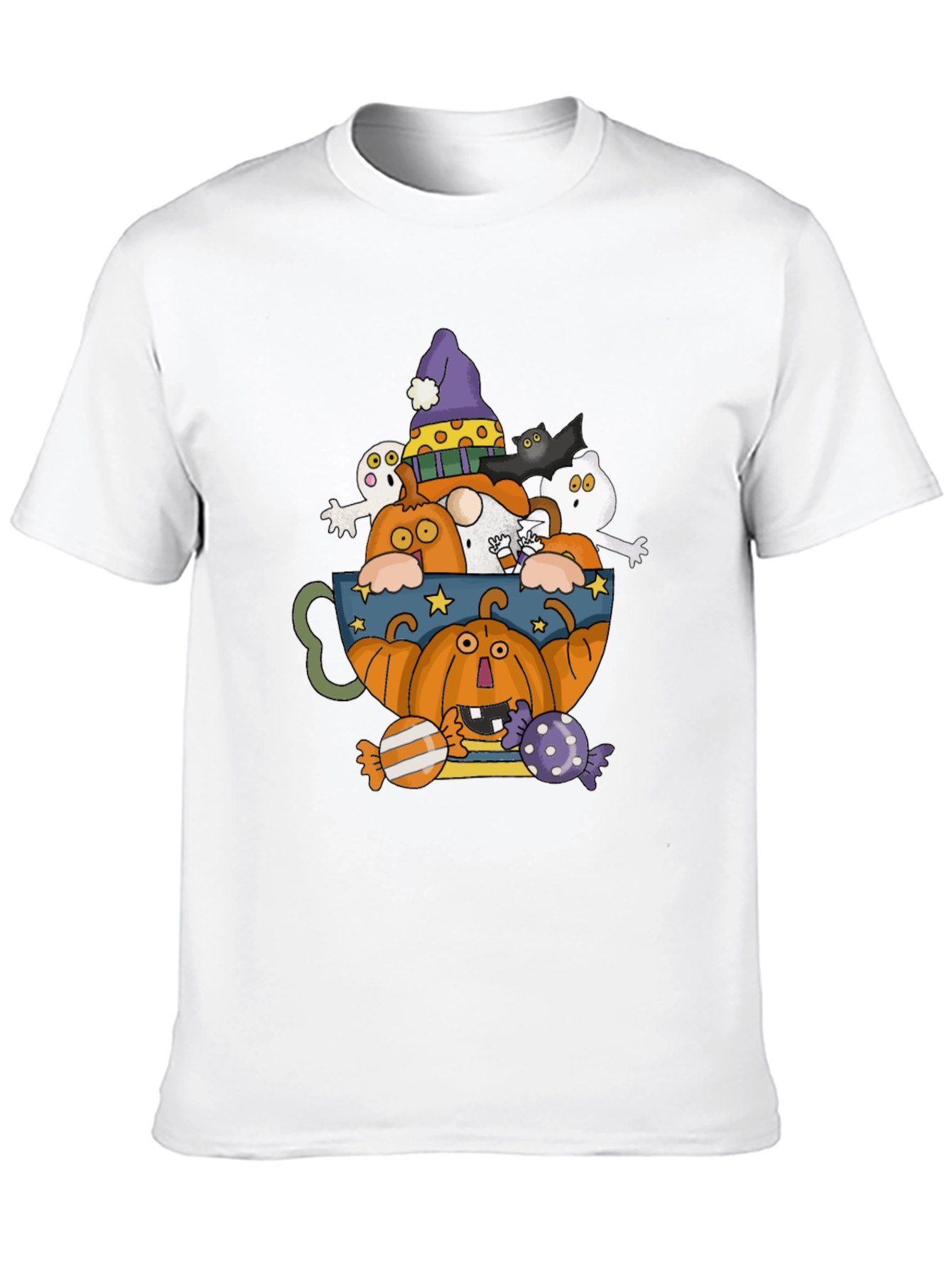 Halloween Pumpkin & Ghost Crewneck T-Shirt