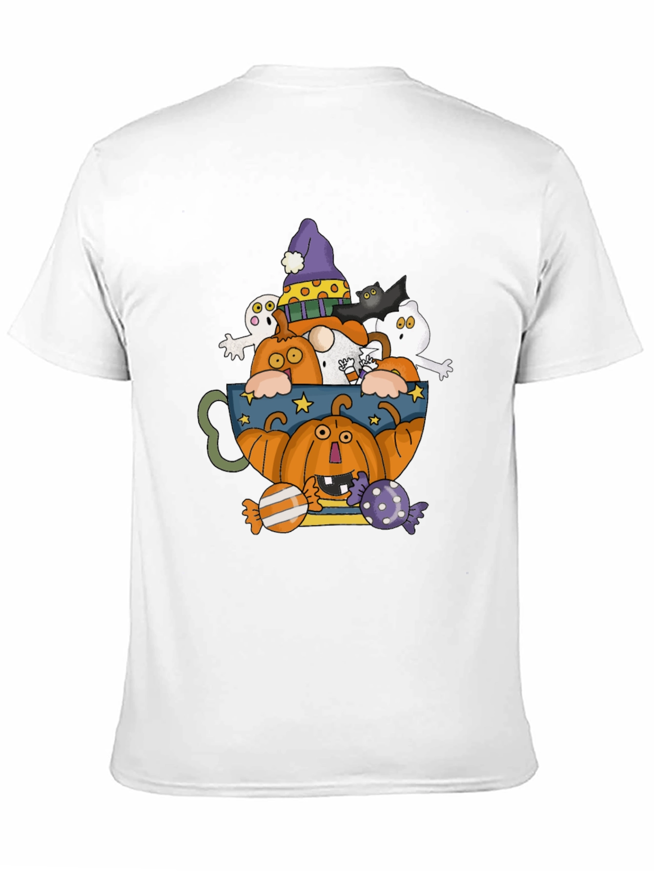 Halloween Pumpkin & Ghost Crewneck T-Shirt