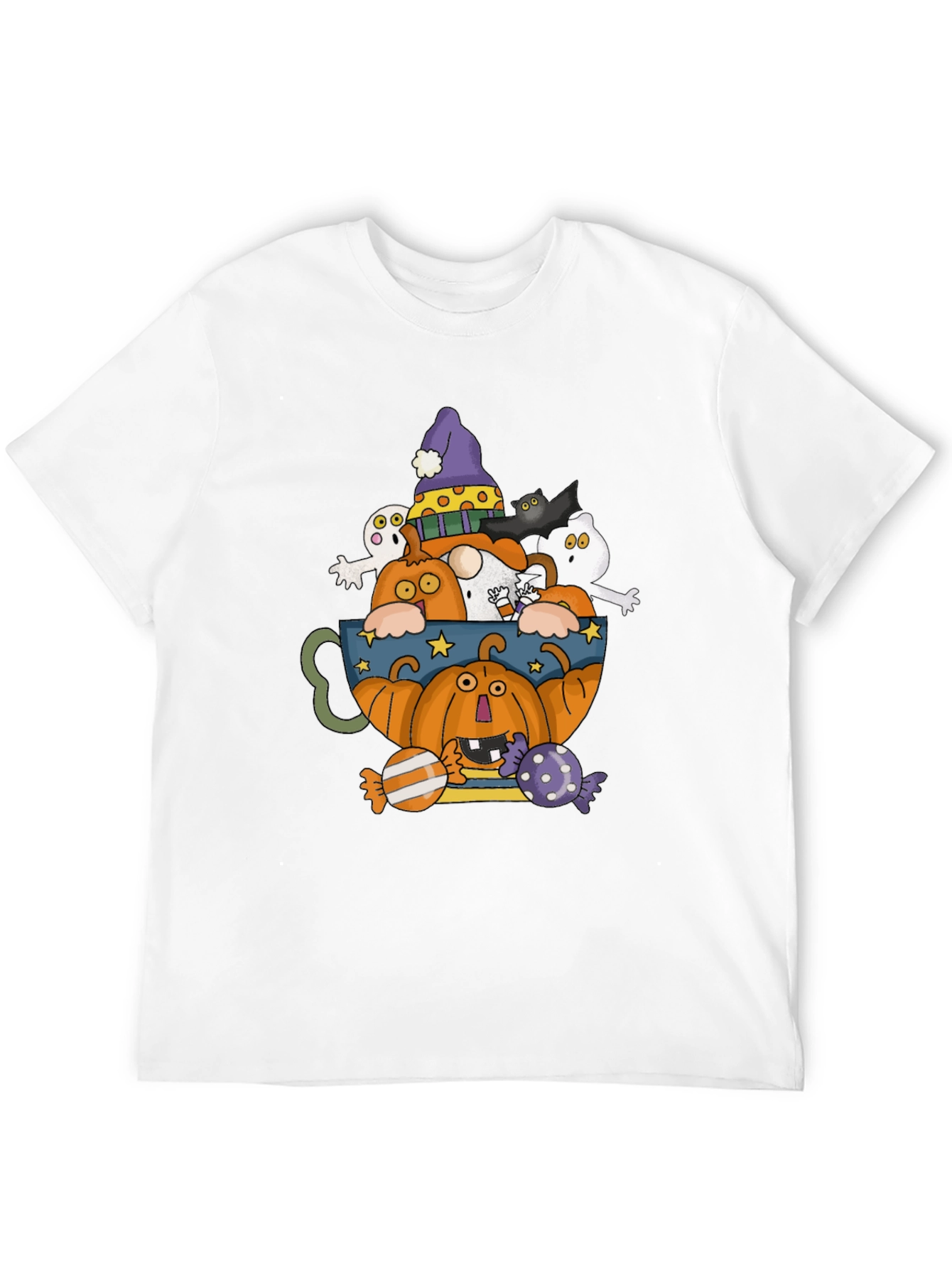 Halloween Pumpkin & Ghost Crewneck T-Shirt