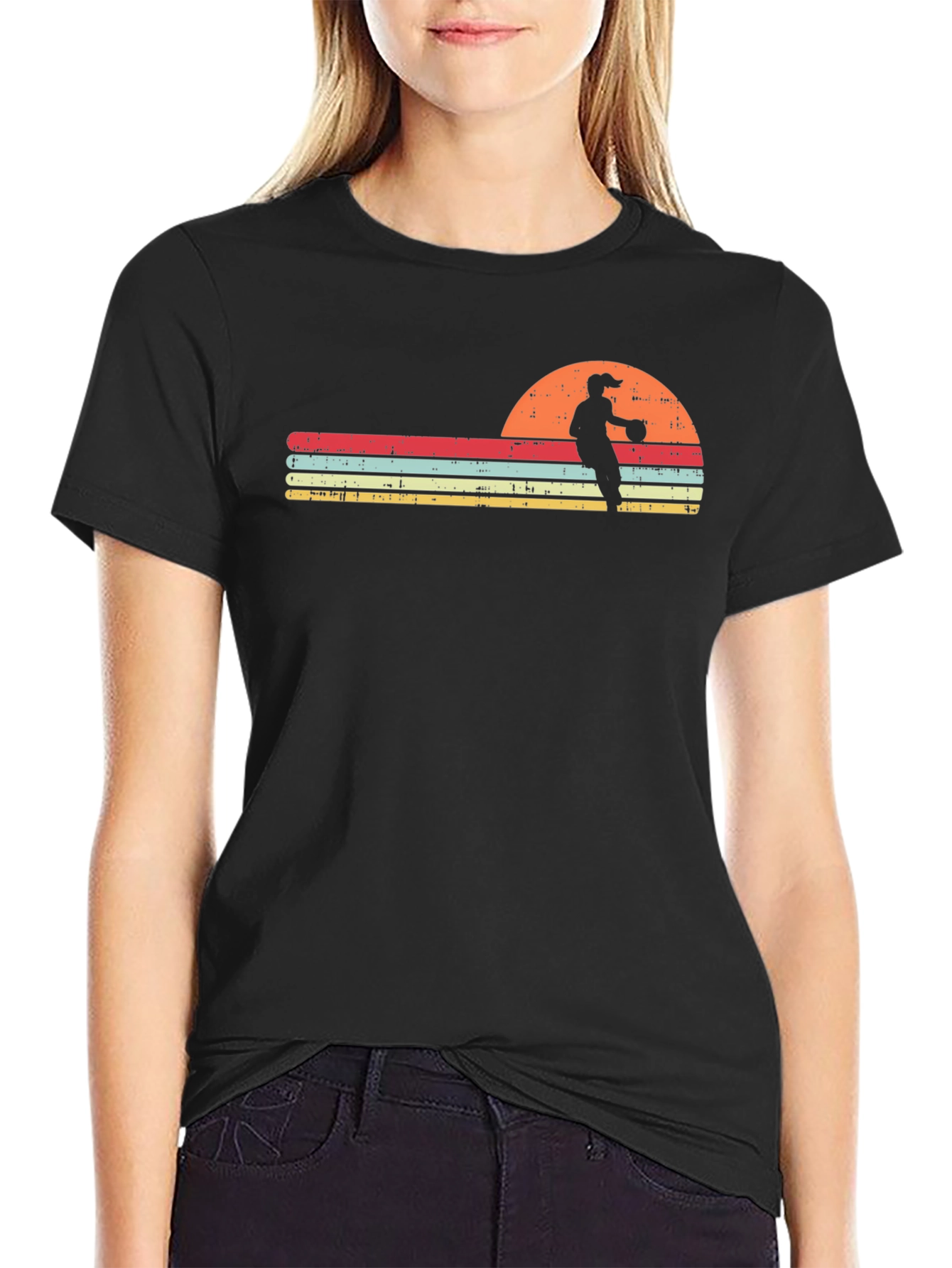 Retro Sunset Volleyball Player T-Shirt