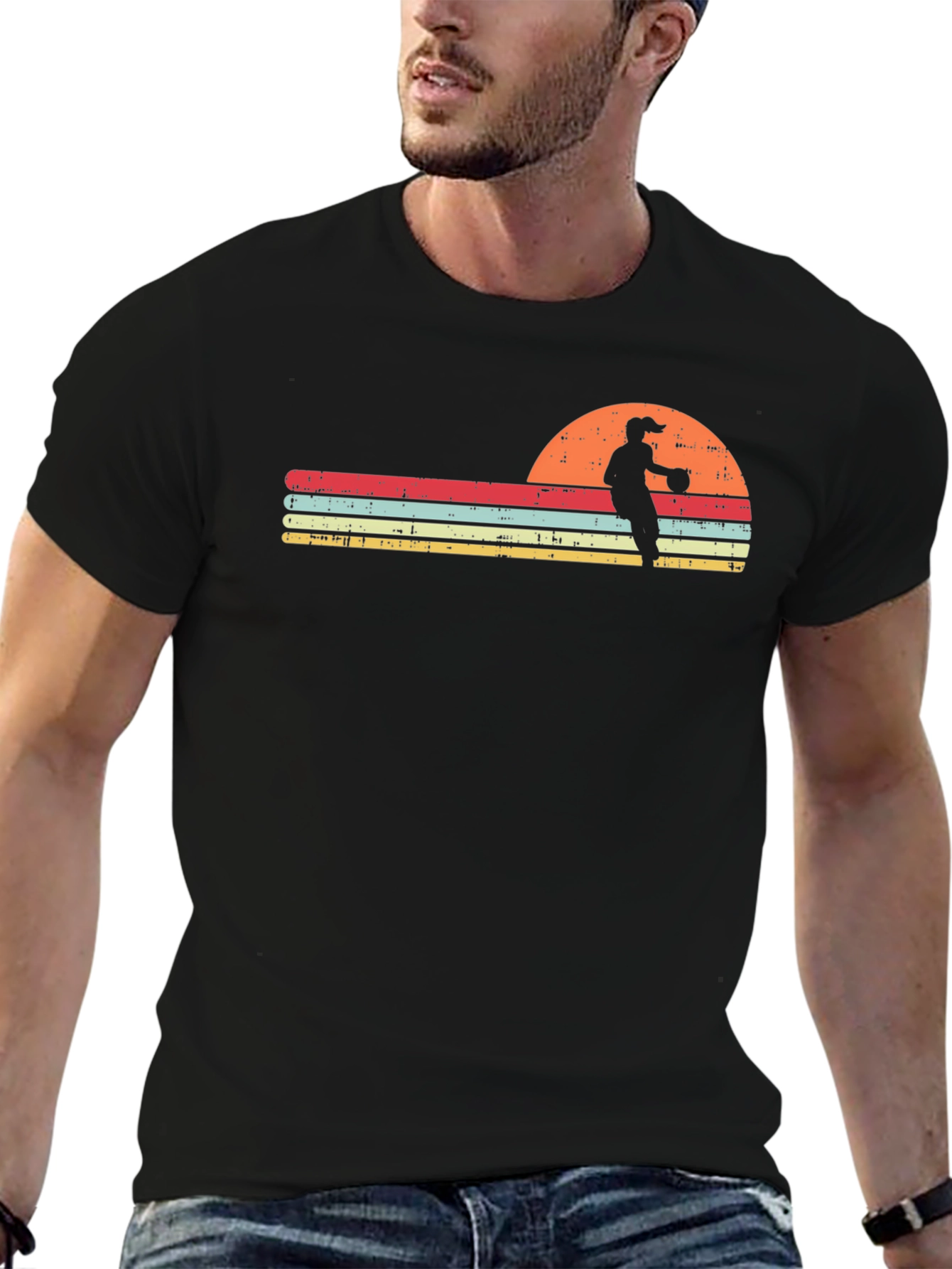 Retro Sunset Volleyball Player T-Shirt