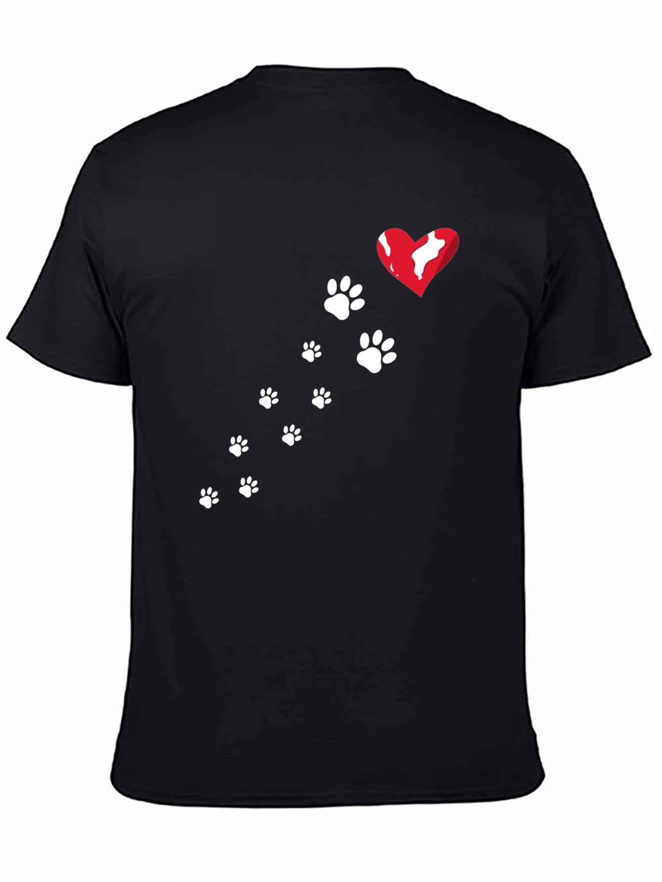 Paw Print Heart T-Shirt - Black