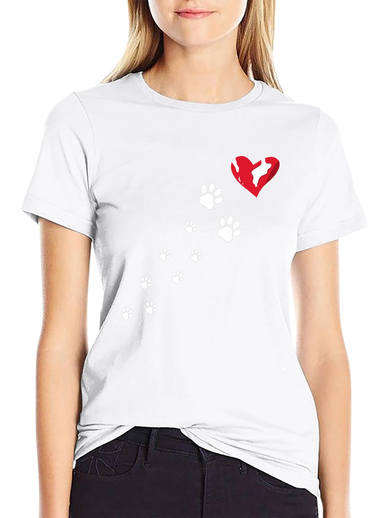 Paw Print Heart T-Shirt - Black