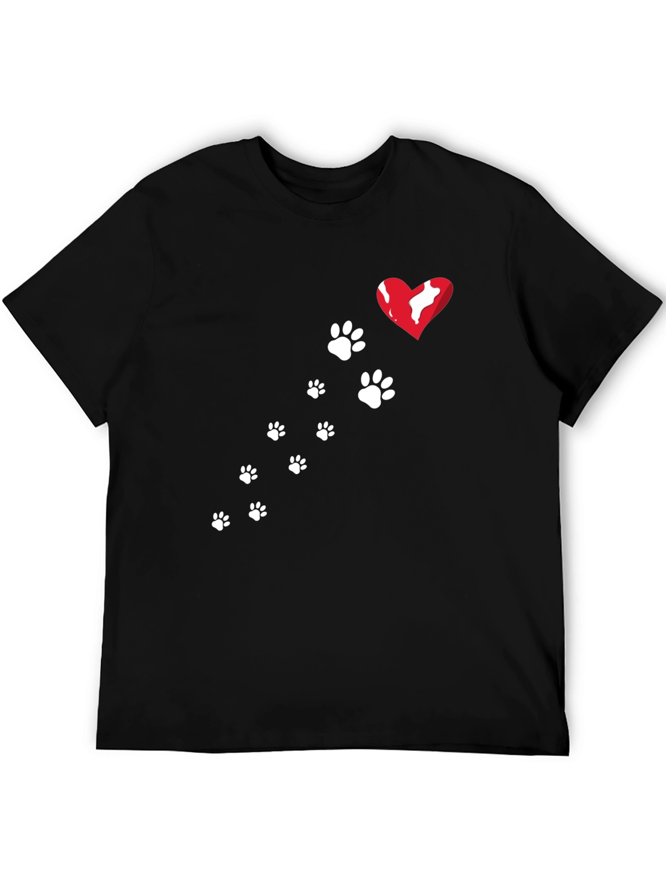 Paw Print Heart T-Shirt - Black