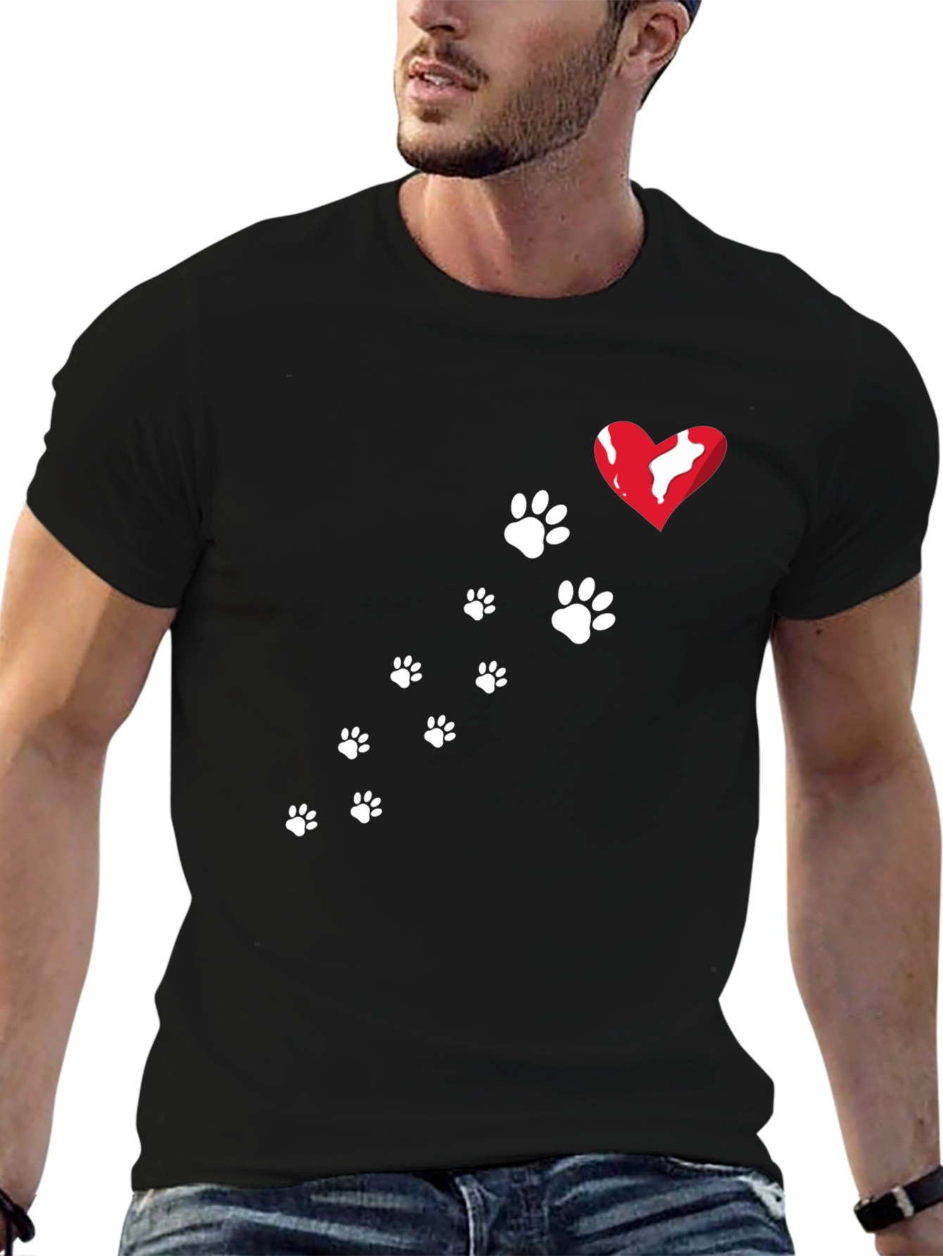 Paw Print Heart T-Shirt - Black