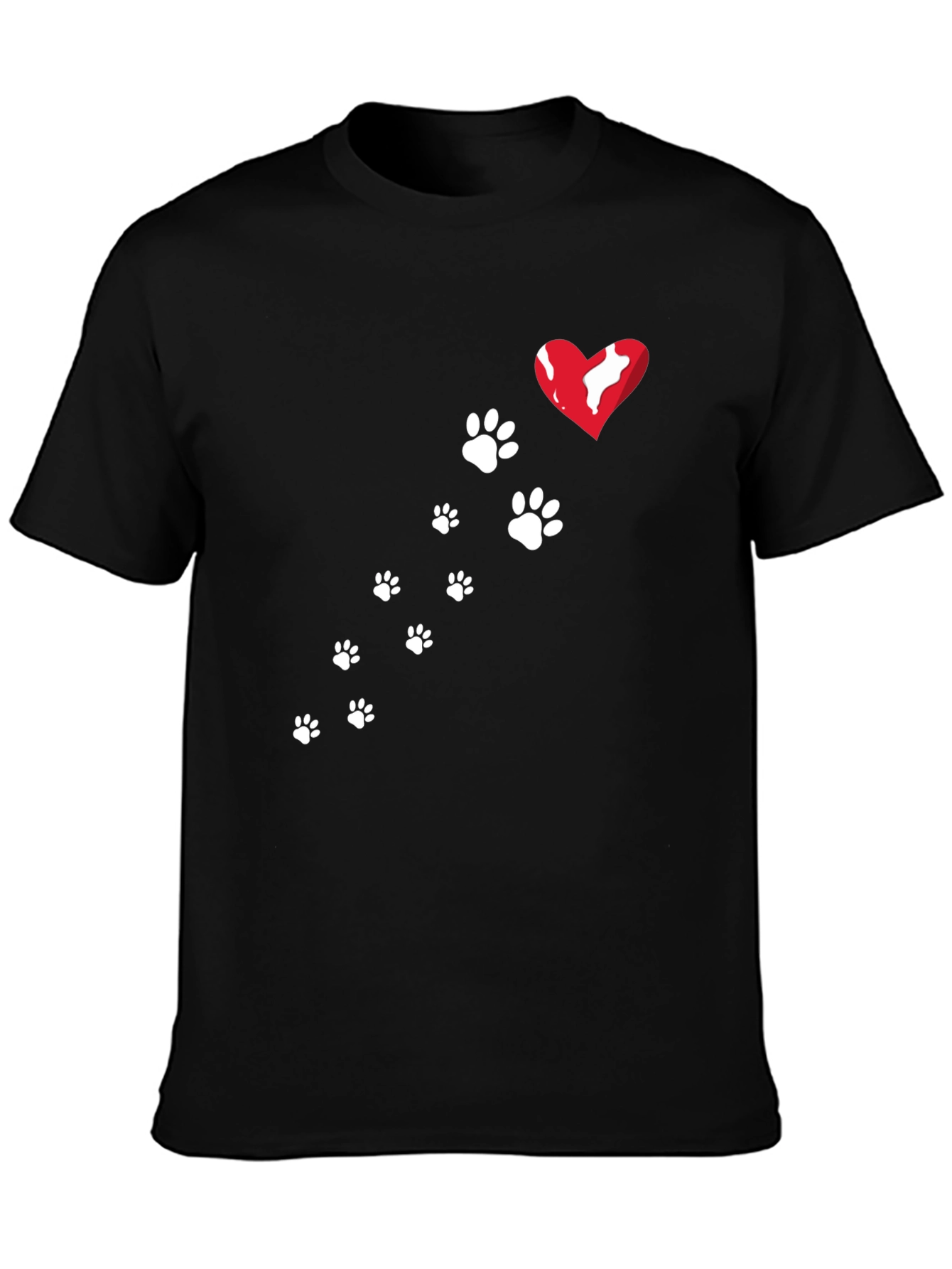 Paw Print Heart T-Shirt - Black
