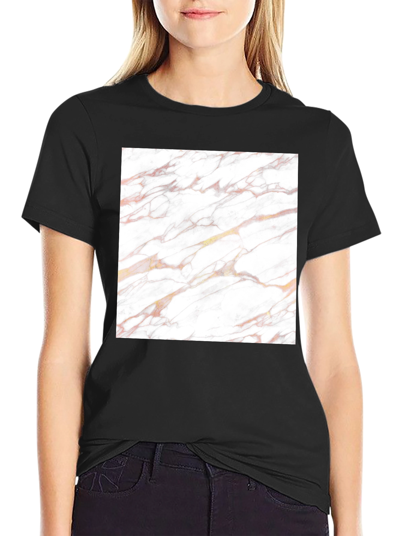 Marble Texture Graphic Black Tee
