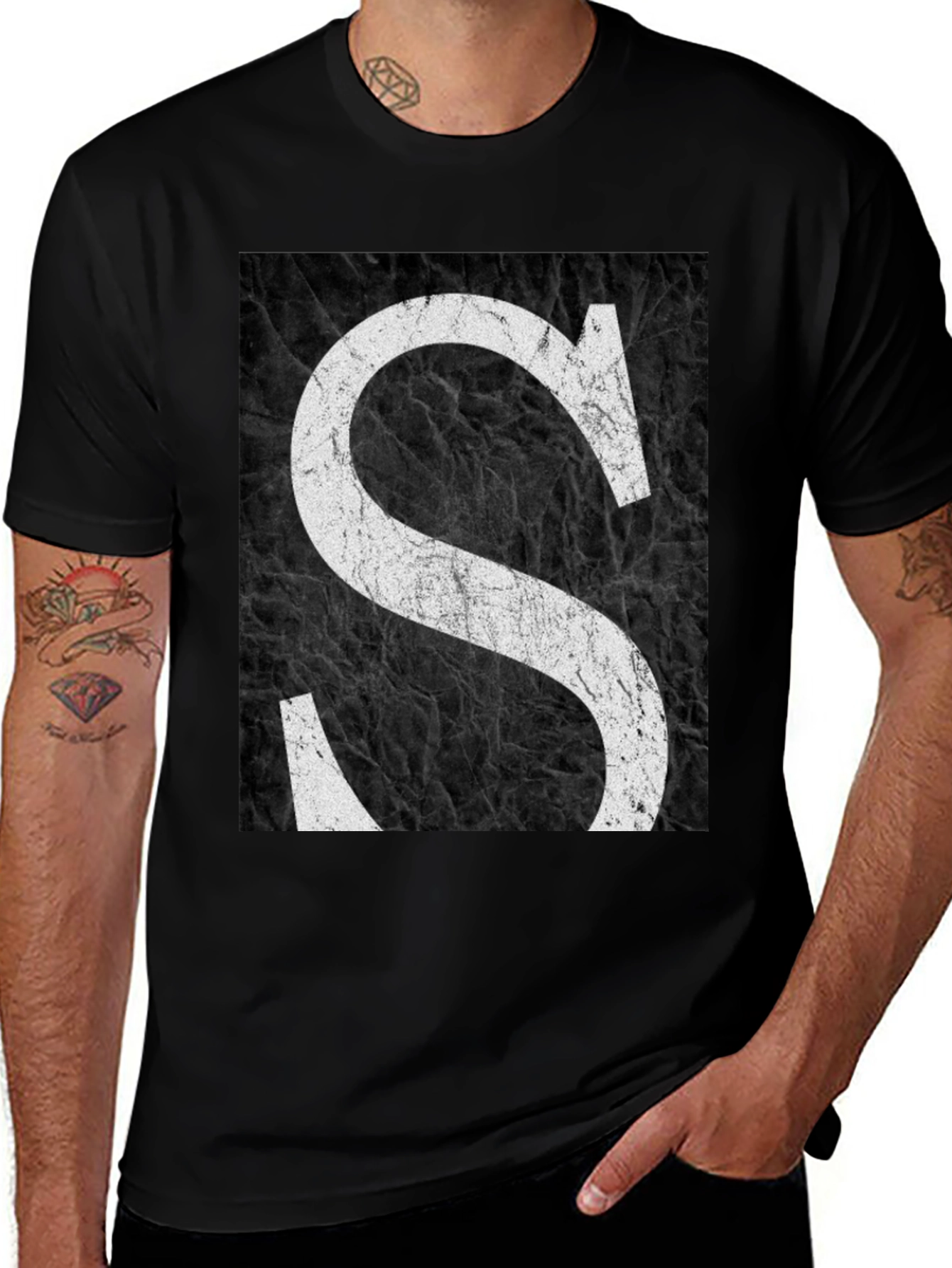 Letter S Black Grunge Tee