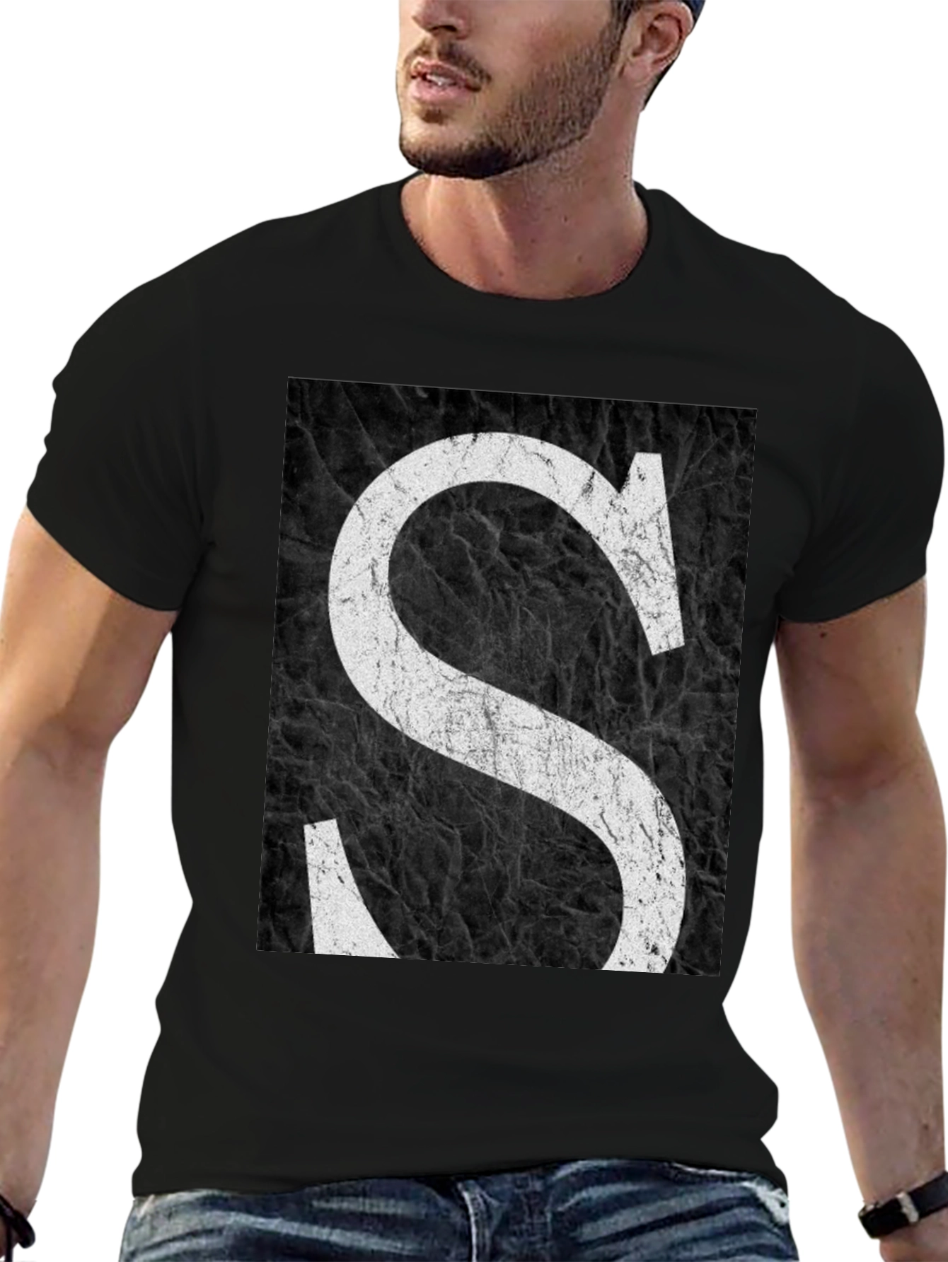 Letter S Black Grunge Tee