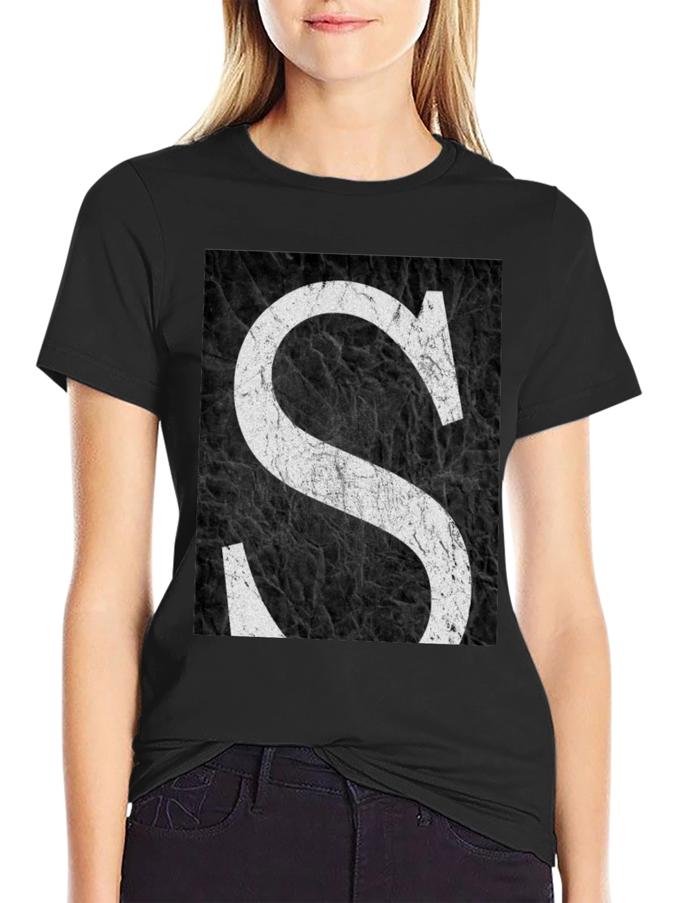 Letter S Black Grunge Tee
