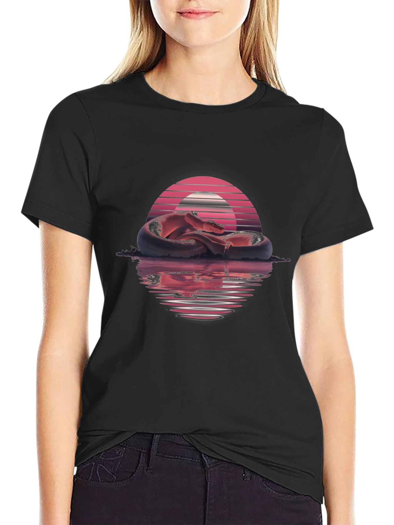 Synthwave Snake Graphic Tee - Retro Serpent T-Shirt