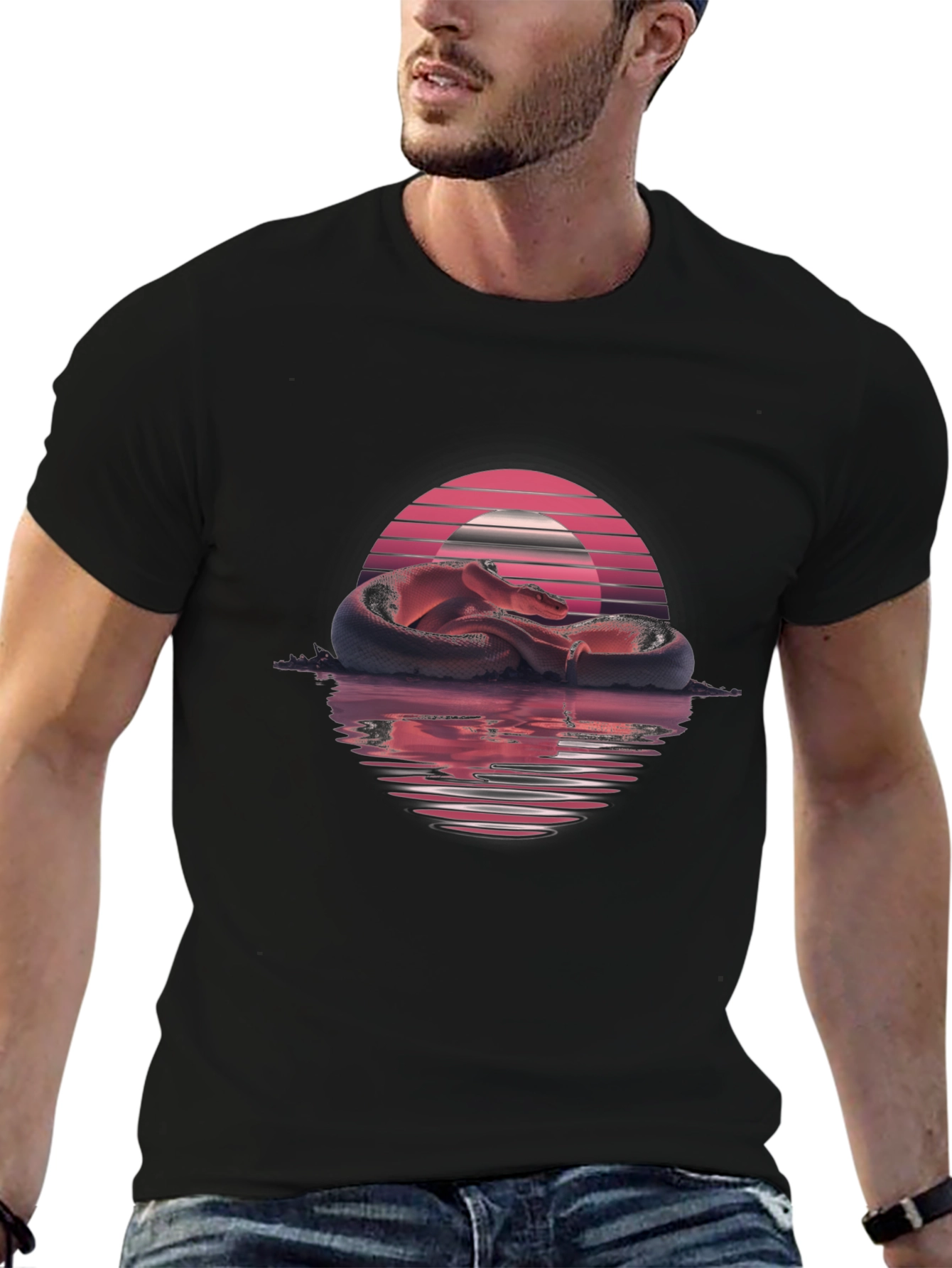 Synthwave Snake Graphic Tee - Retro Serpent T-Shirt