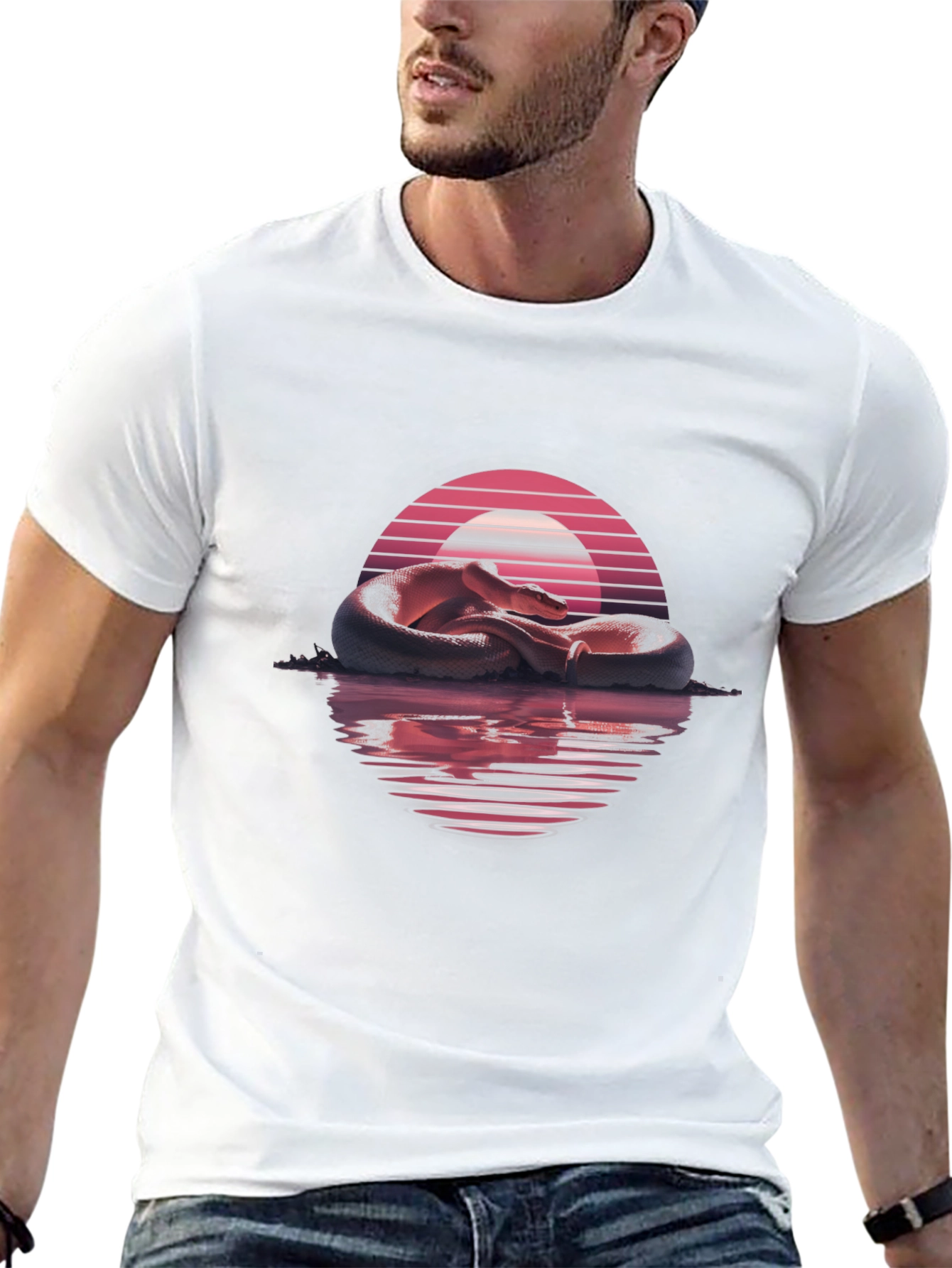Synthwave Snake Graphic Tee - Retro Serpent T-Shirt