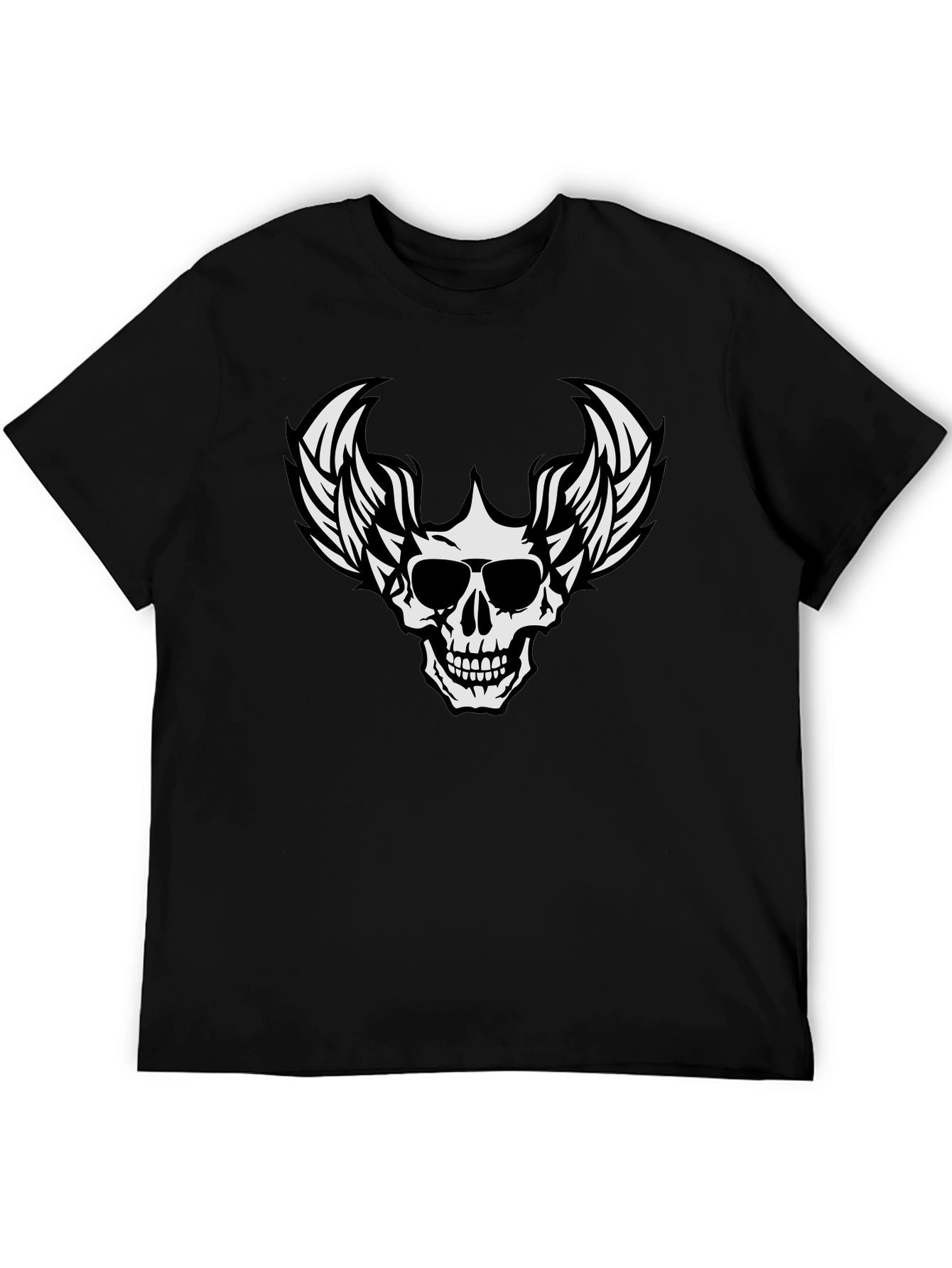 Black Skull Winged T-Shirt Graphic Tee