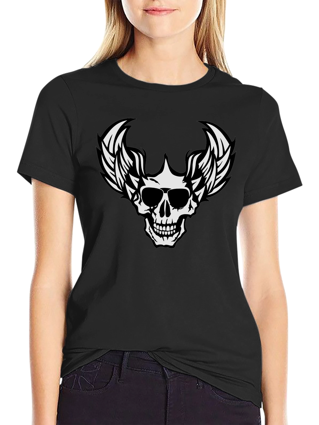 Black Skull Winged T-Shirt Graphic Tee