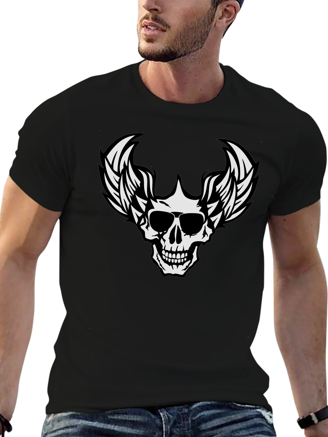Black Skull Winged T-Shirt Graphic Tee