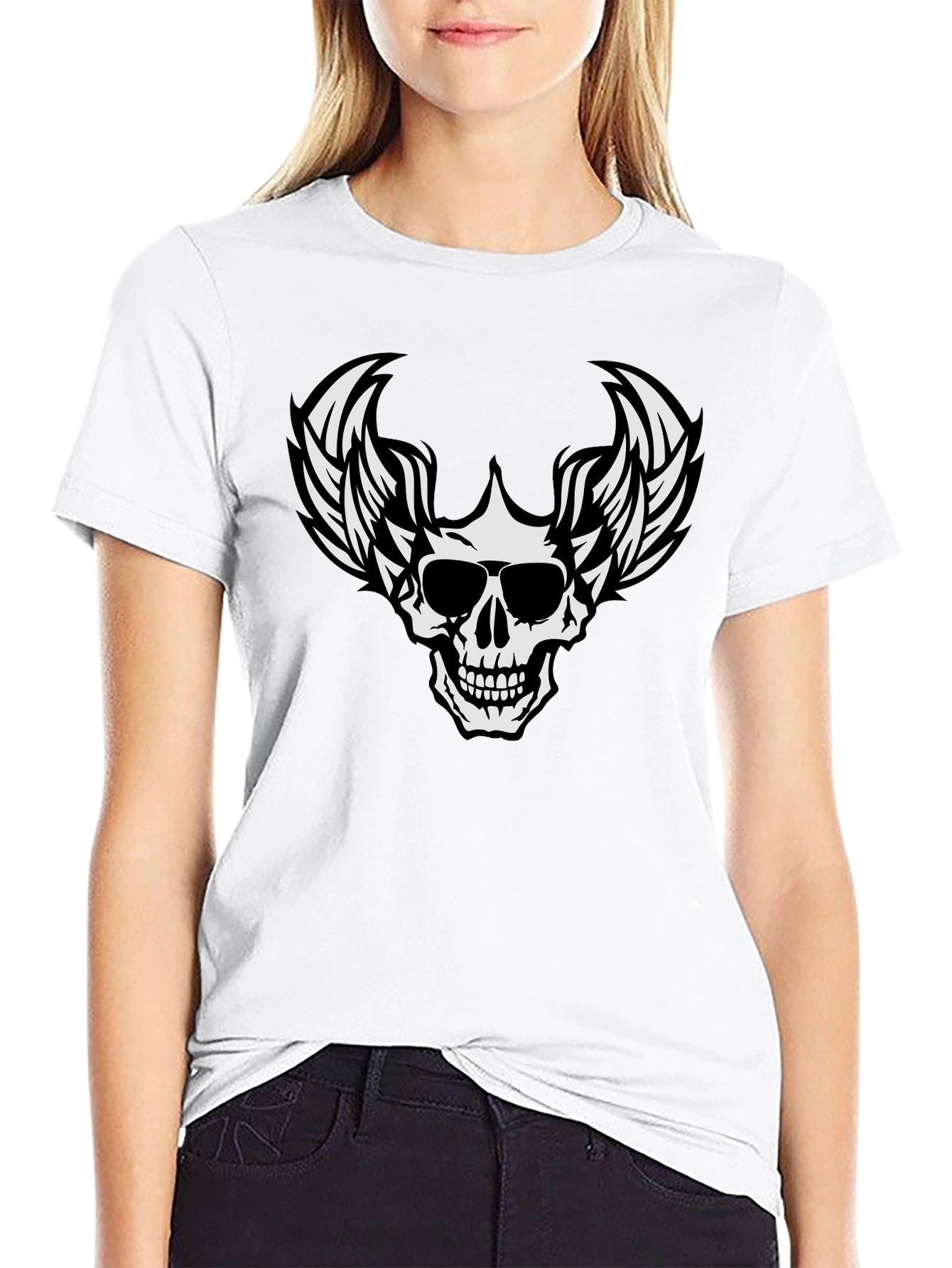 Black Skull Winged T-Shirt Graphic Tee