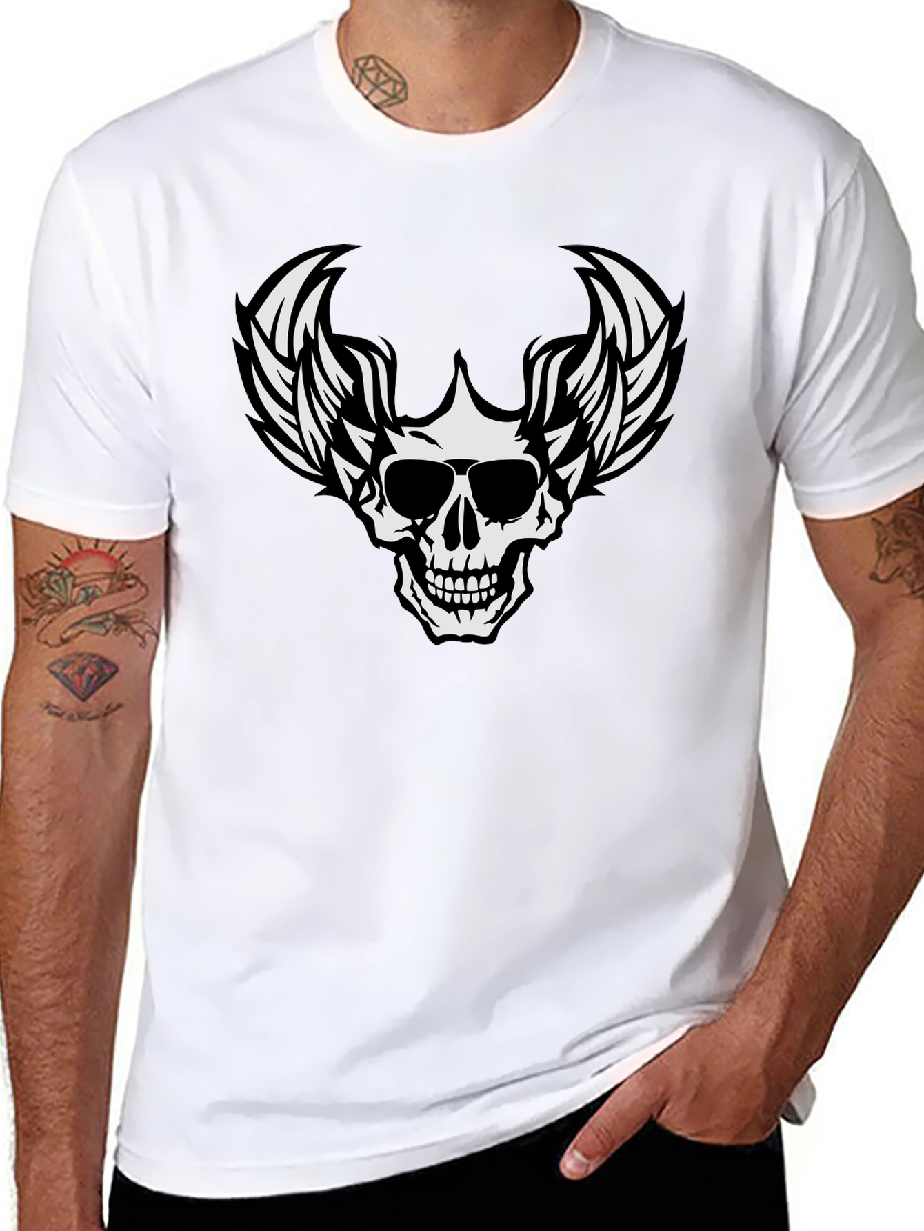 Black Skull Winged T-Shirt Graphic Tee