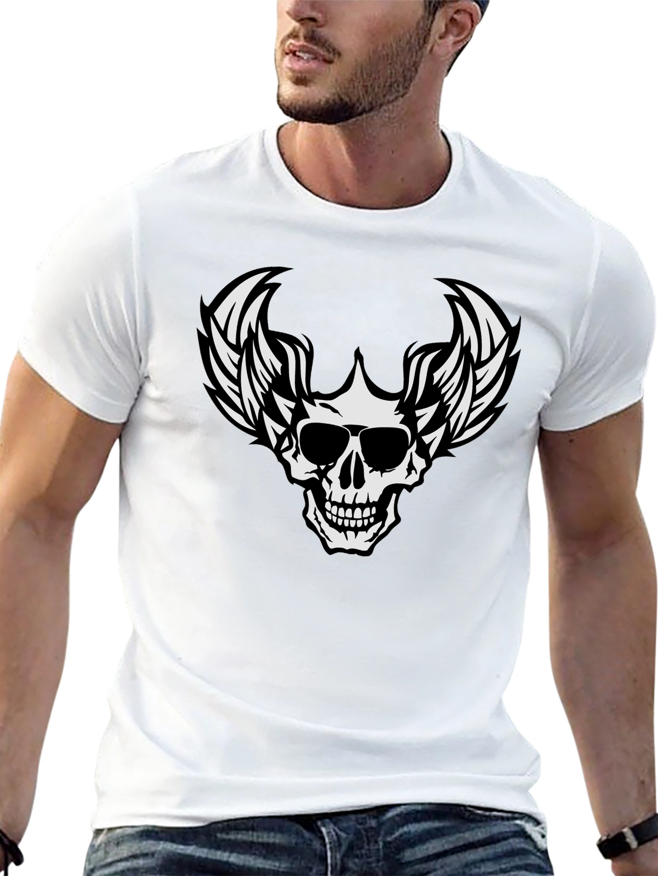 Black Skull Winged T-Shirt Graphic Tee