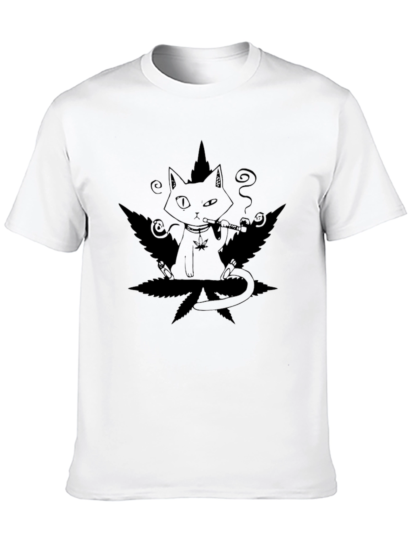 Cool Cat T-Shirt: Smoking Cat on Weed Leaf Tee