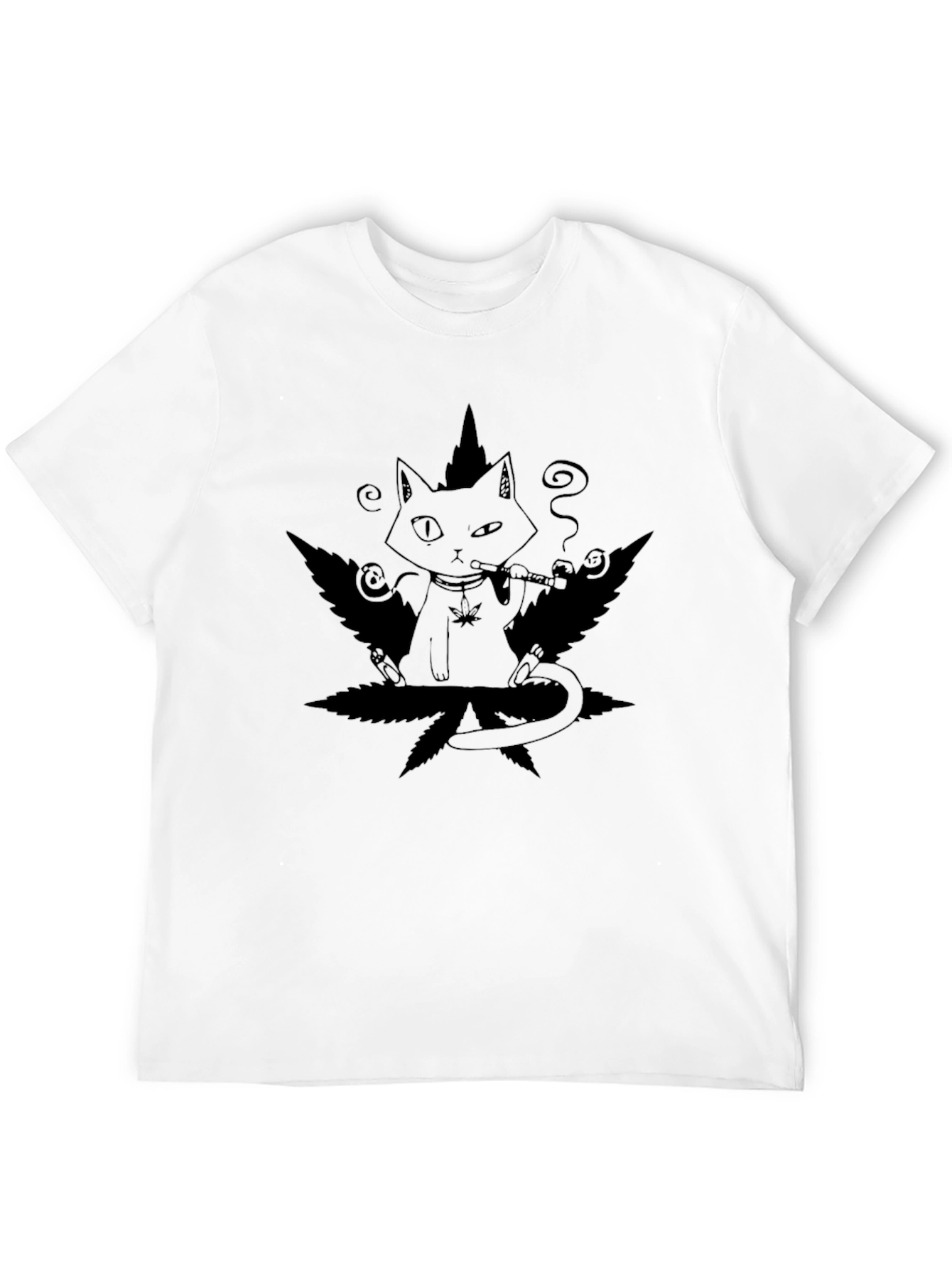Cool Cat T-Shirt: Smoking Cat on Weed Leaf Tee