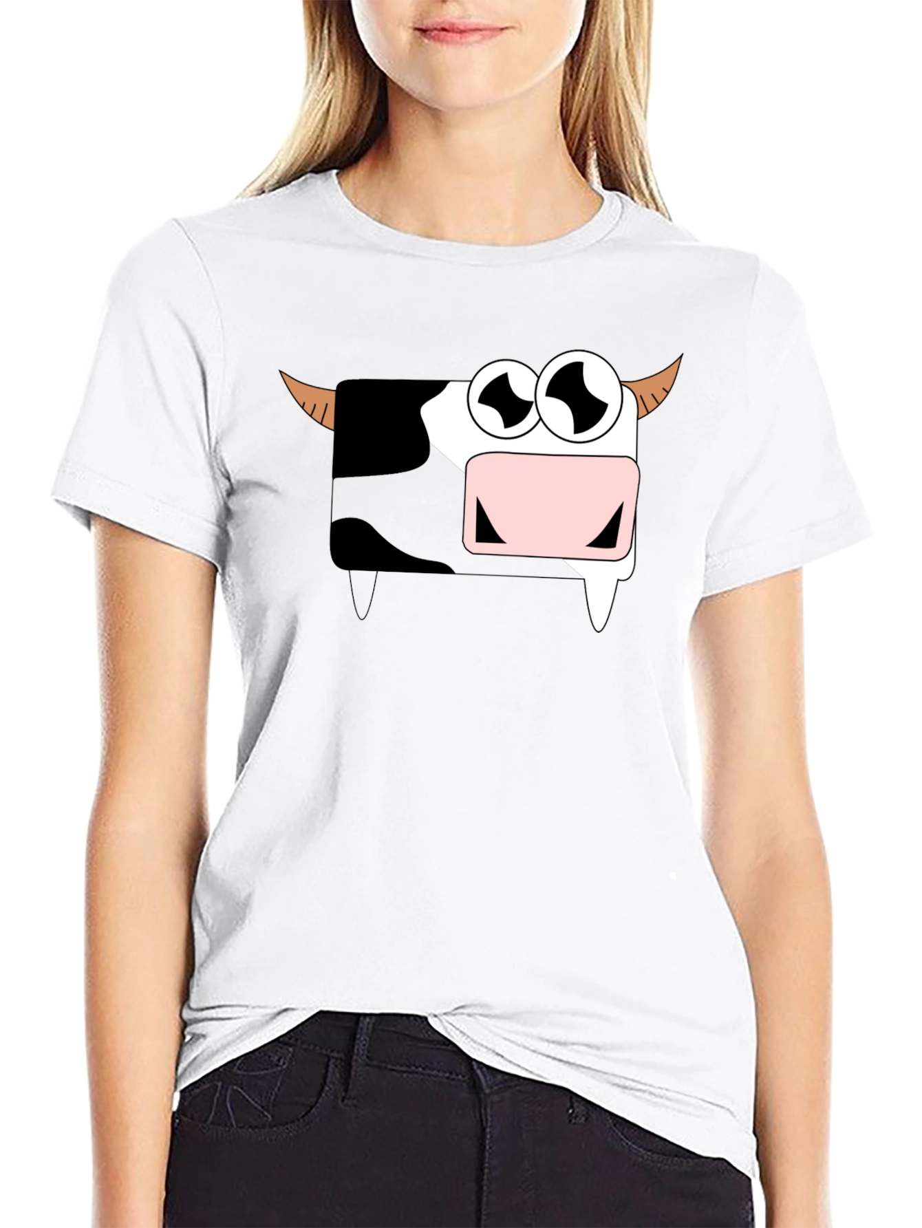 Funny Cartoon Cow Graphic T-Shirt - Black