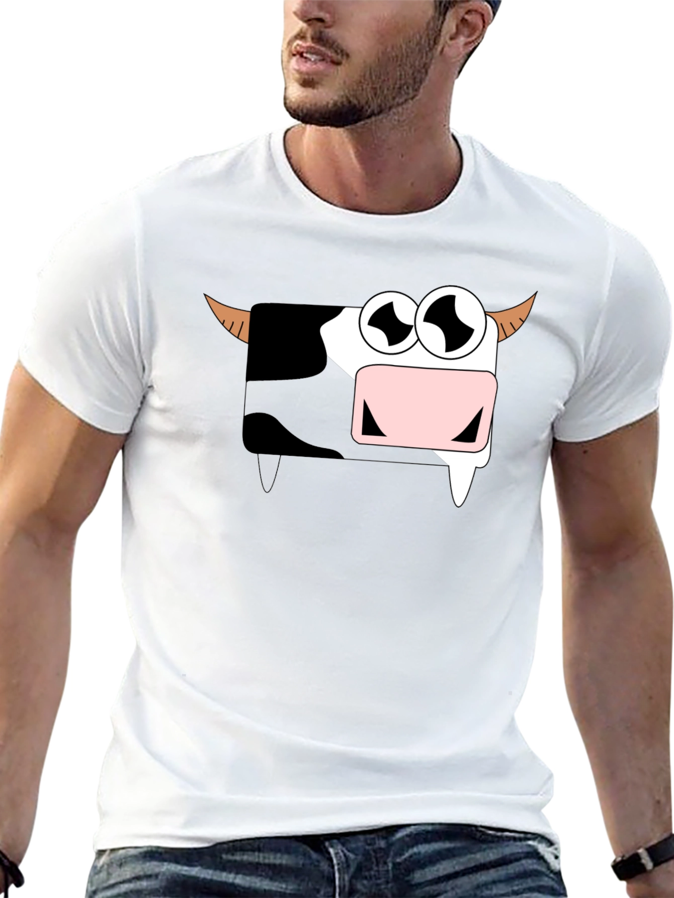 Funny Cartoon Cow Graphic T-Shirt - Black
