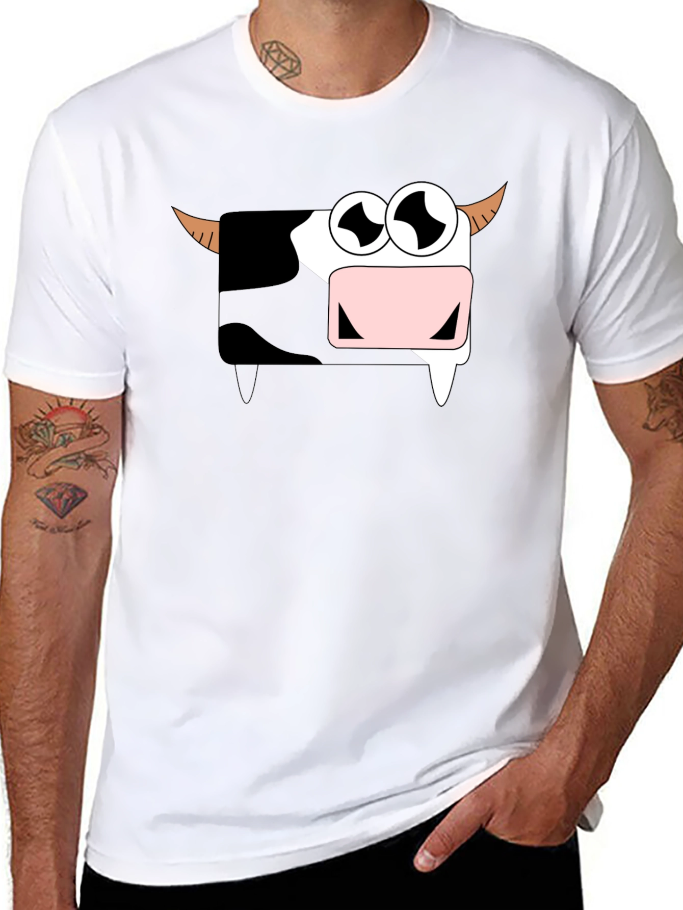 Funny Cartoon Cow Graphic T-Shirt - Black