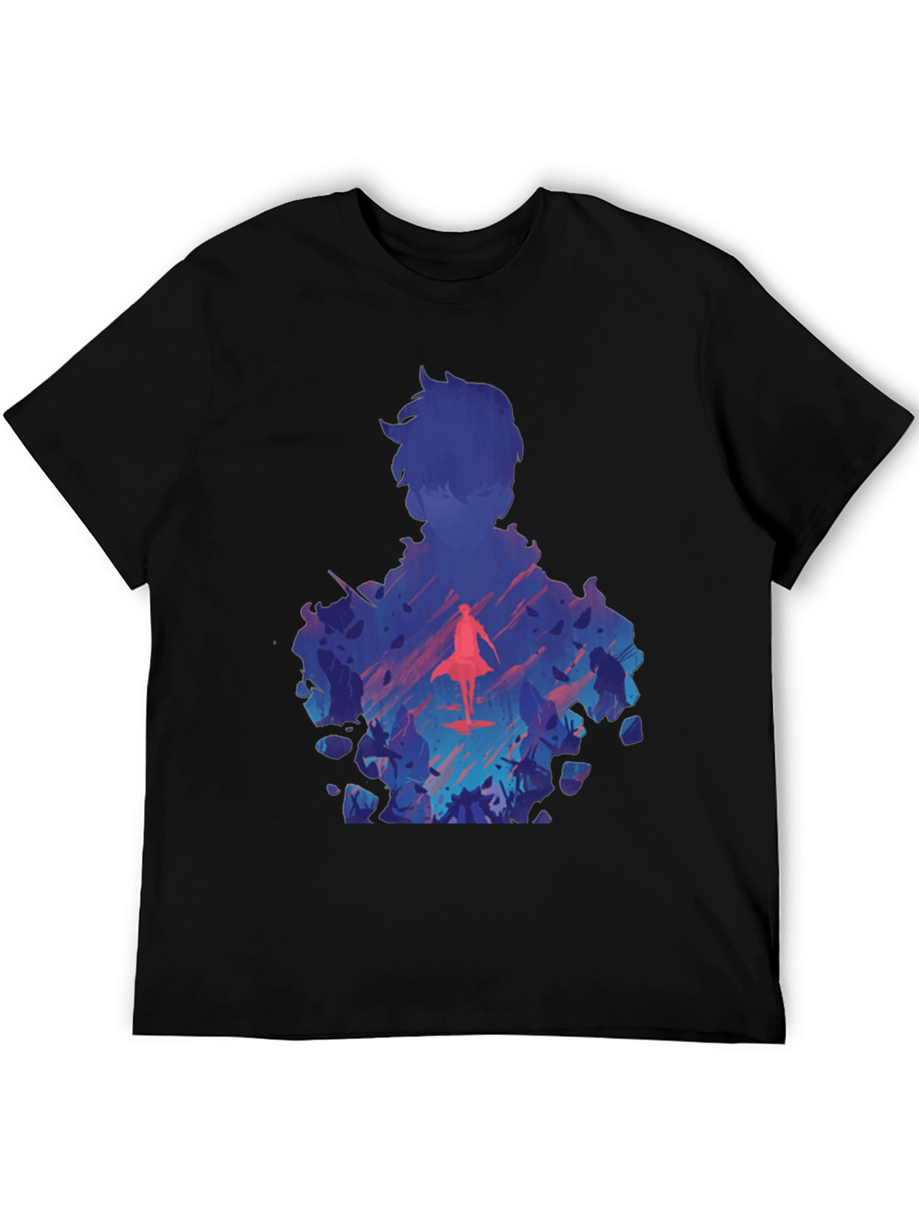 Anime Silhouette Graphic Print Black T-Shirt