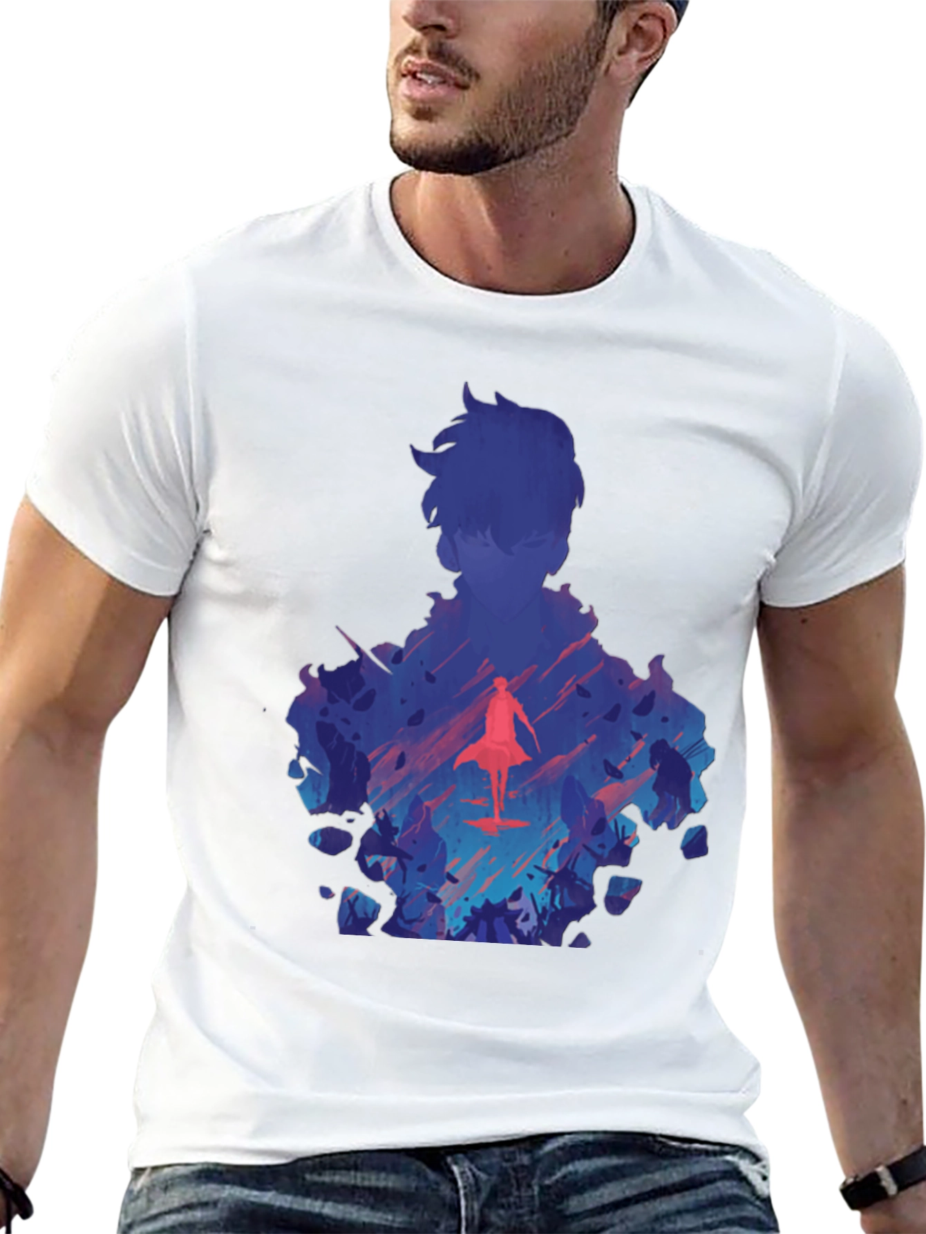 Anime Silhouette Graphic Print Black T-Shirt