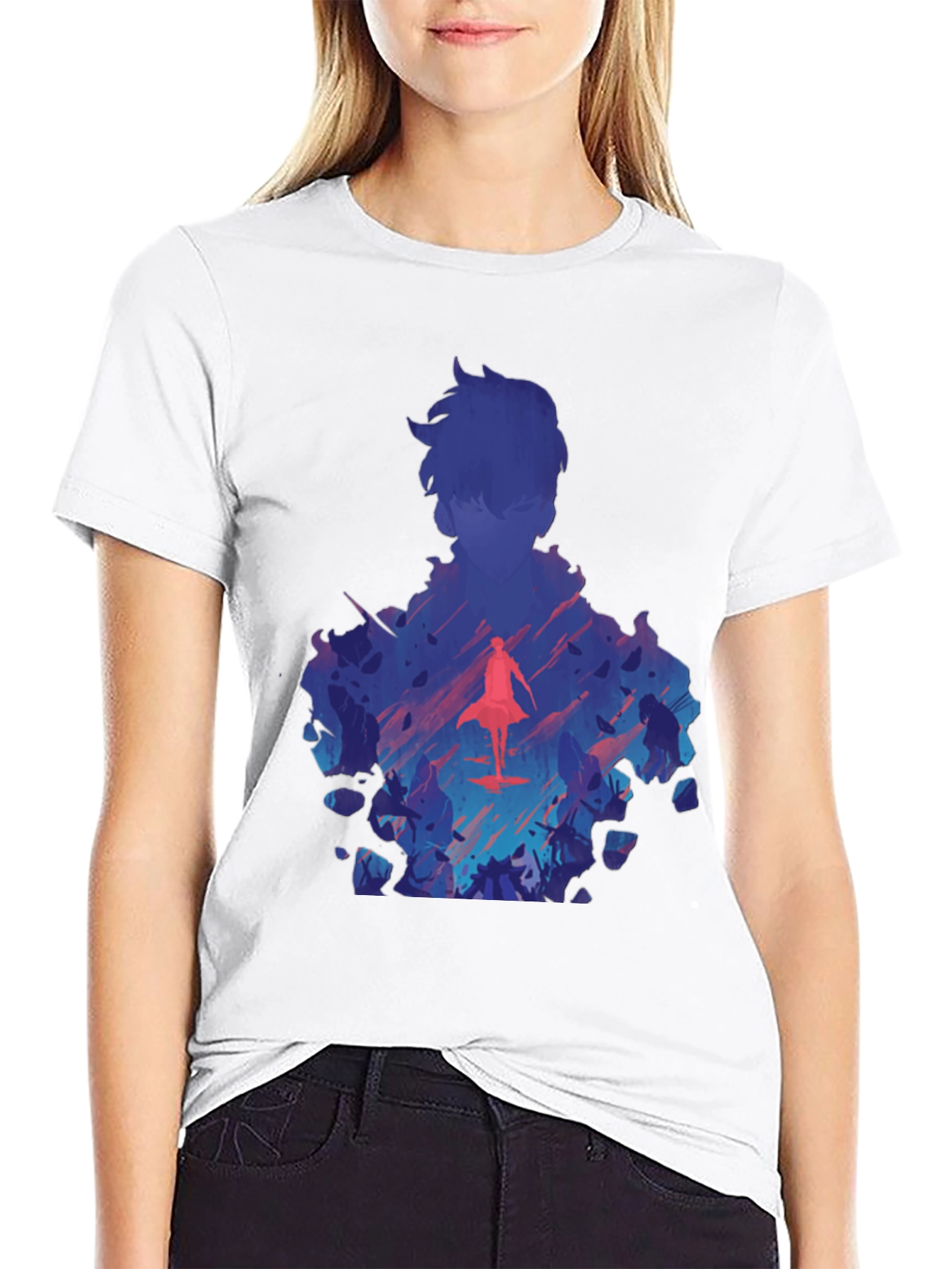 Anime Silhouette Graphic Print Black T-Shirt