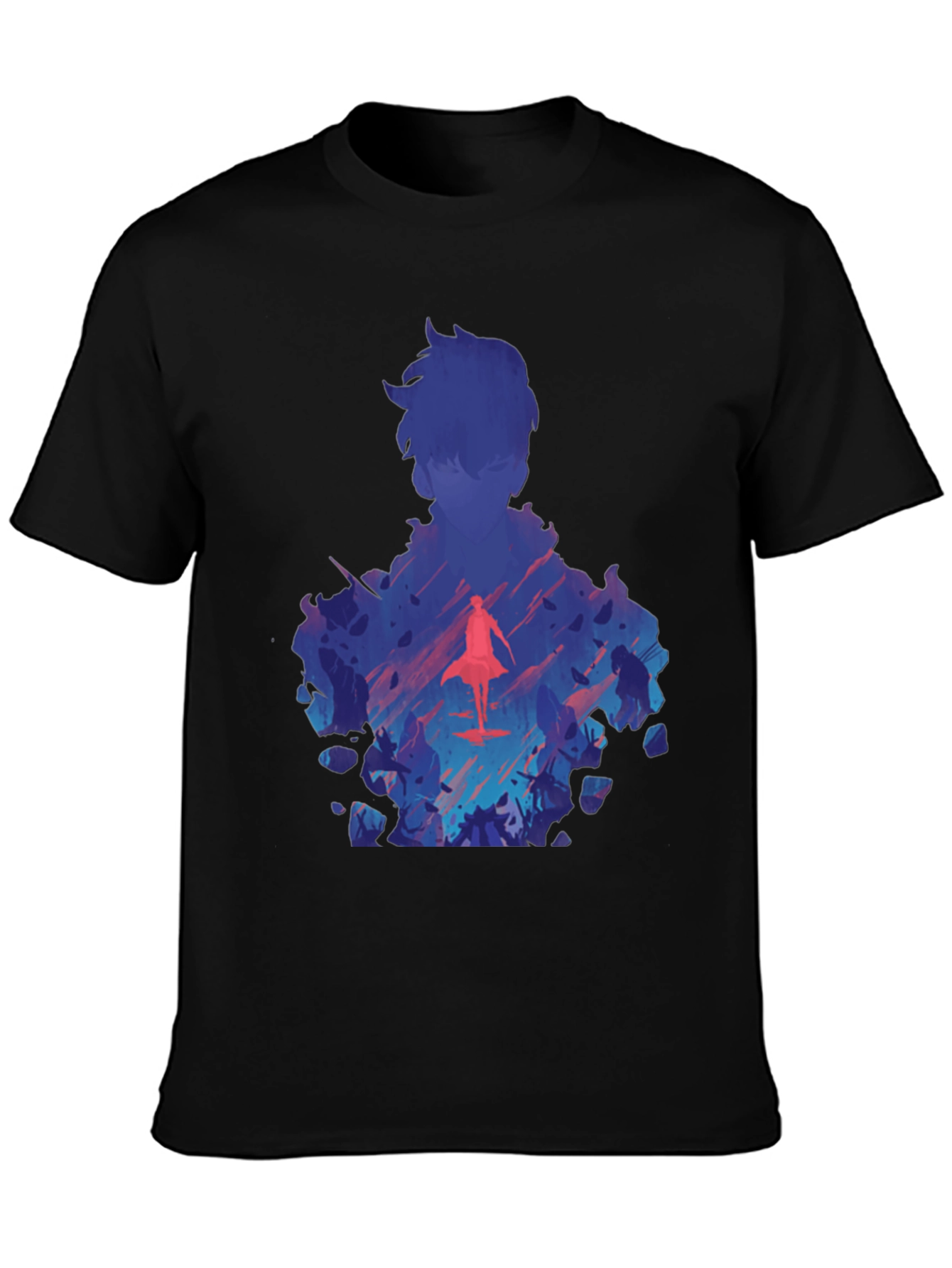 Anime Silhouette Graphic Print Black T-Shirt