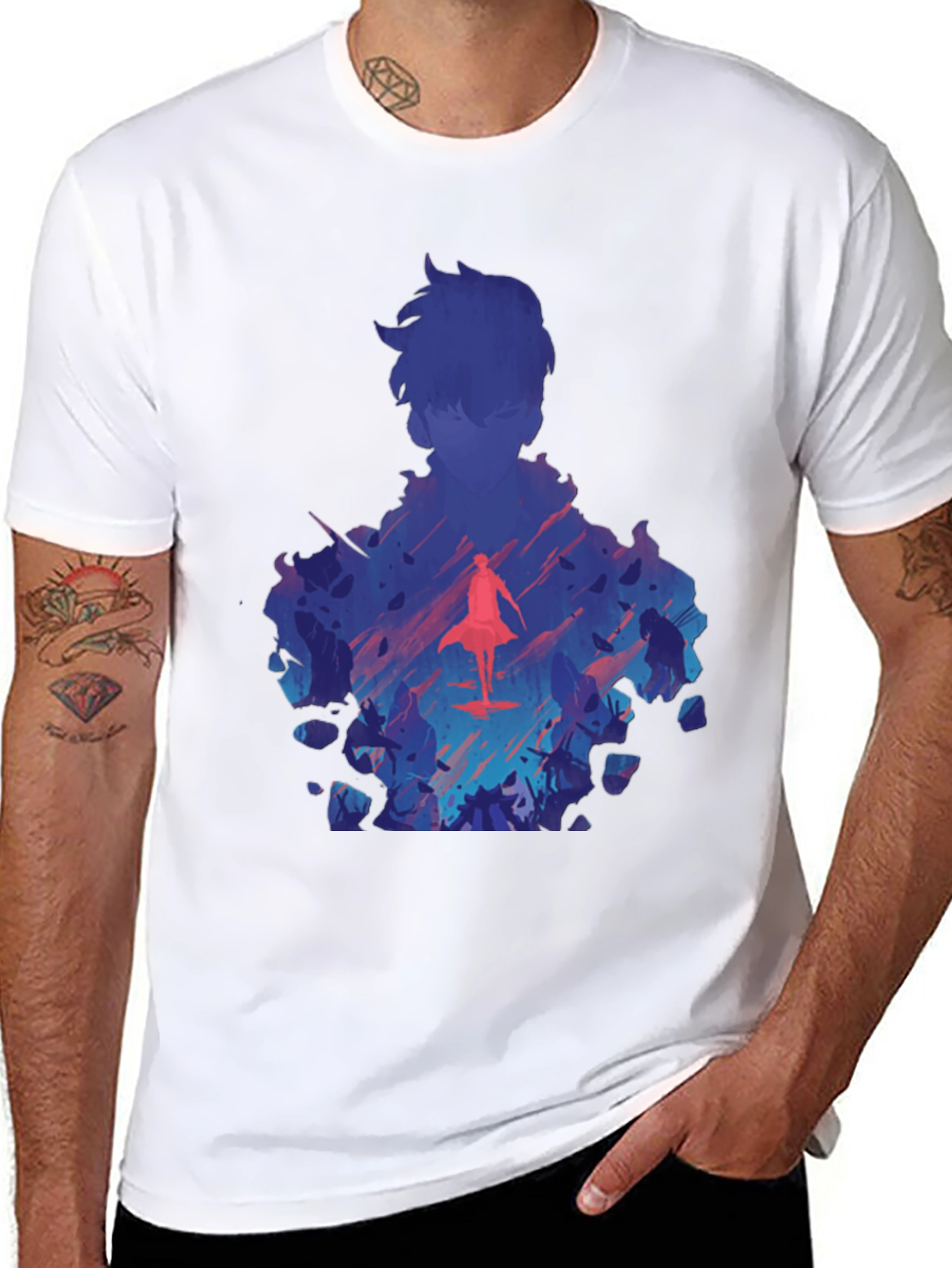 Anime Silhouette Graphic Print Black T-Shirt