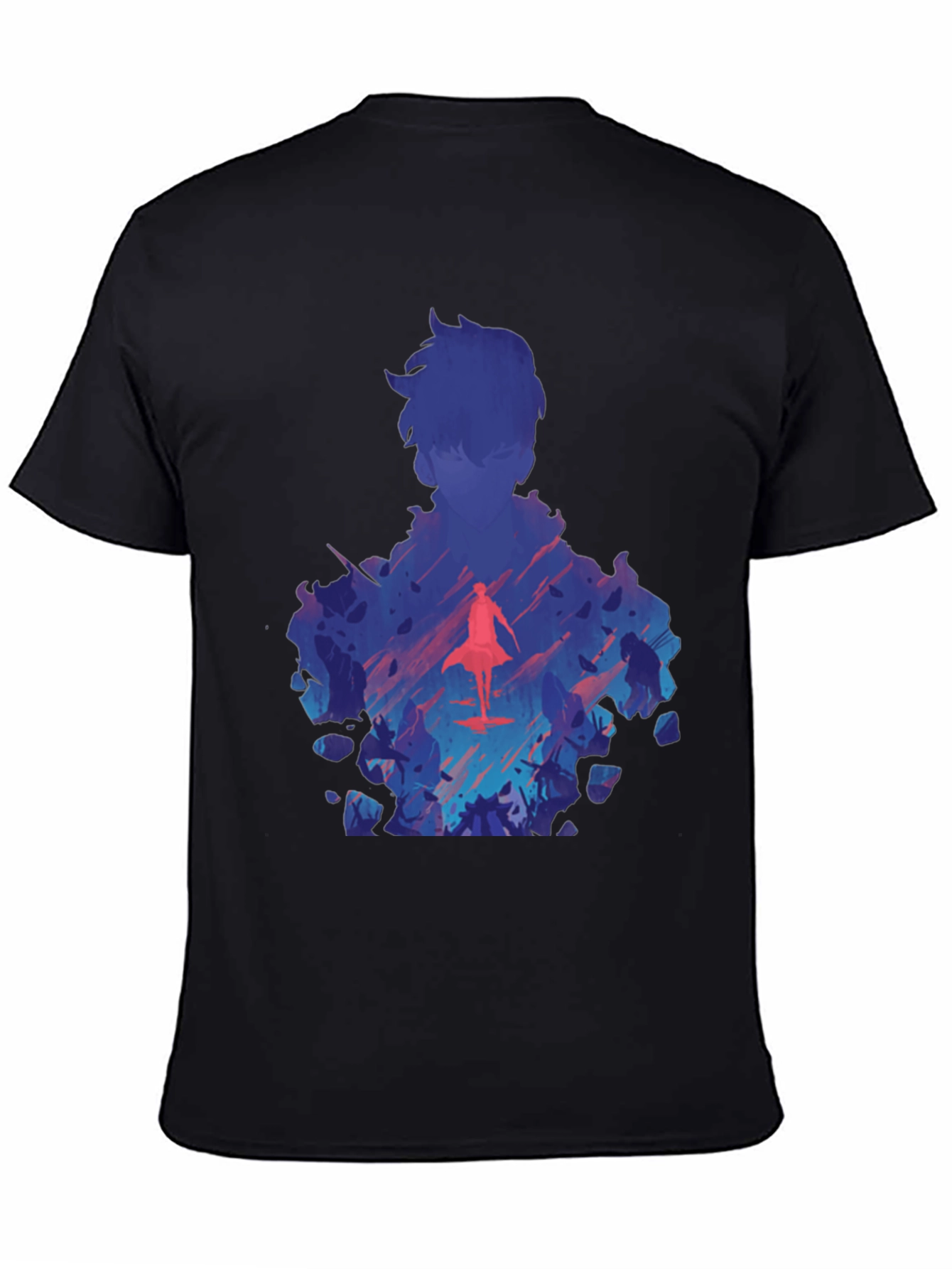 Anime Silhouette Graphic Print Black T-Shirt