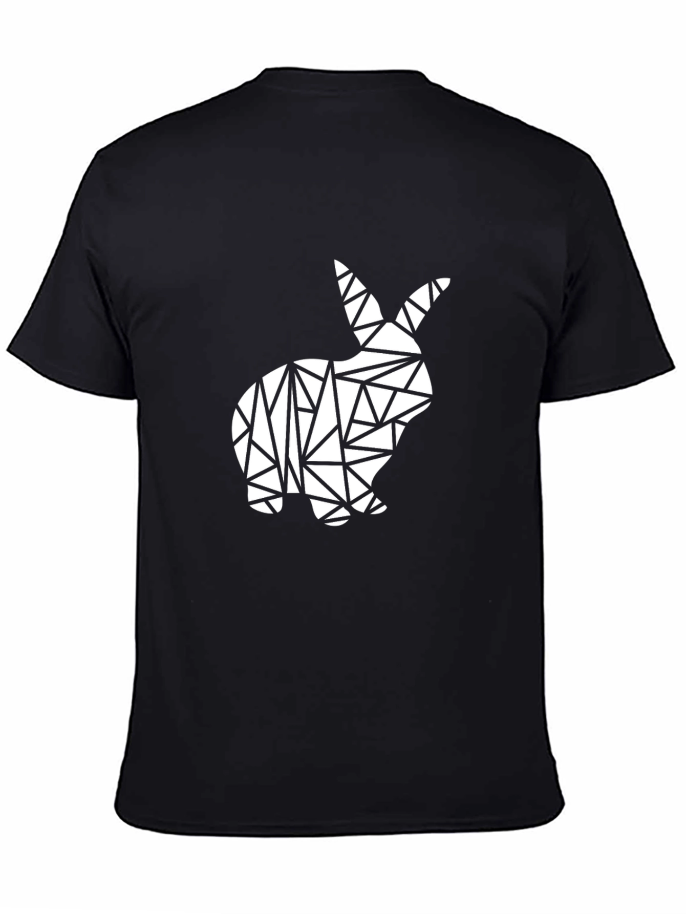 Geometric Rabbit Graphic Tee - Modern Mens Black T-Shirt