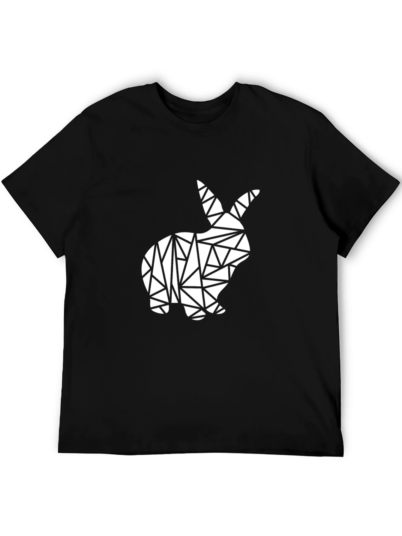 Geometric Rabbit Graphic Tee - Modern Mens Black T-Shirt