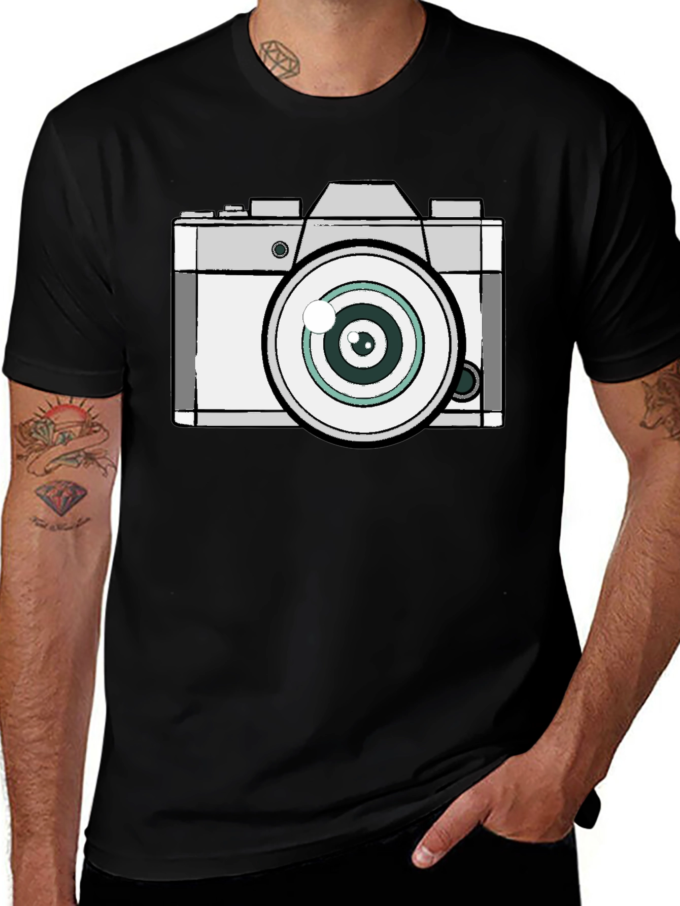 Retro Camera Graphic Black T-Shirt