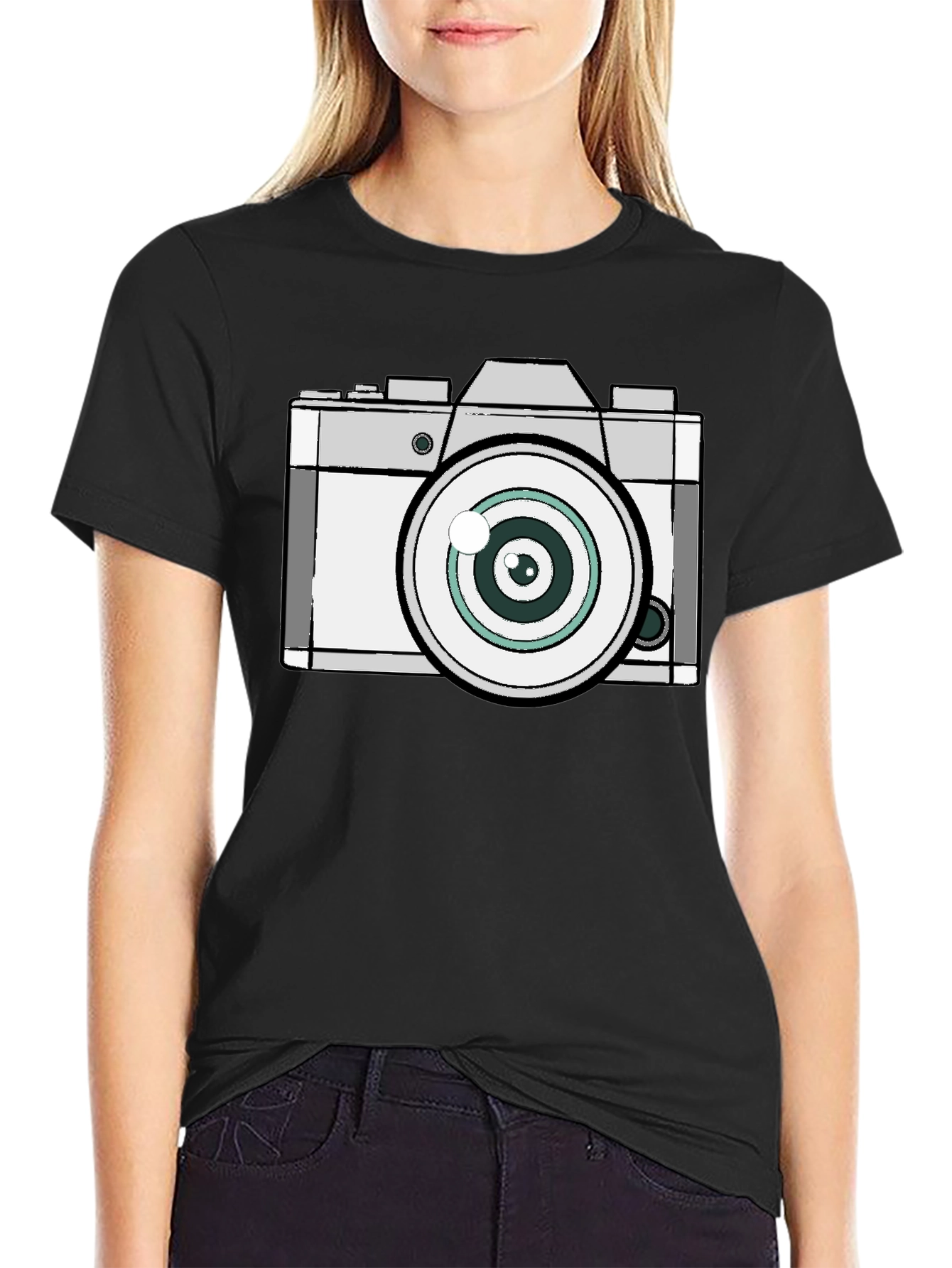 Retro Camera Graphic Black T-Shirt